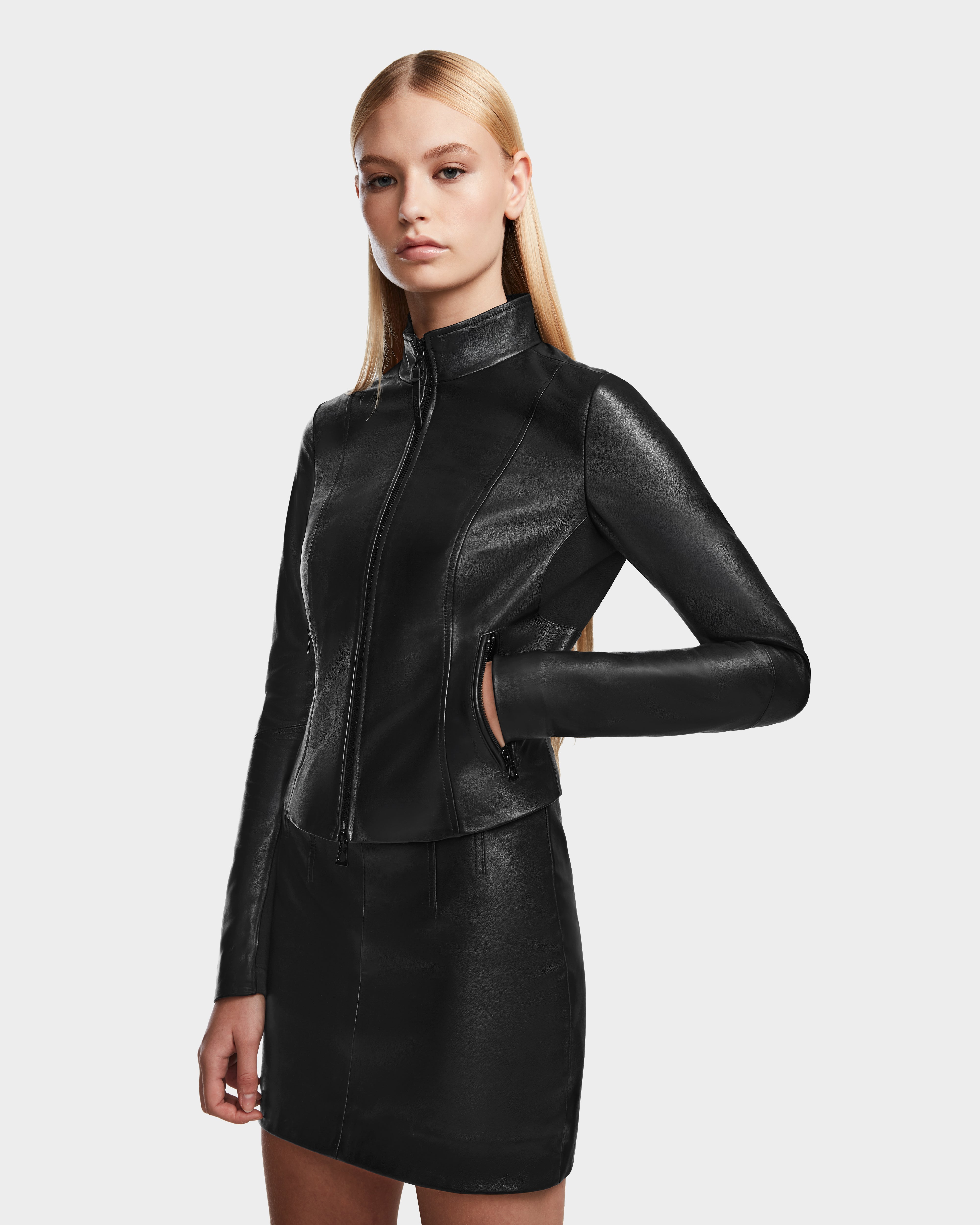 RUDSAK ABIGAIL Women's Black Leather Racer Jacket - Fitted