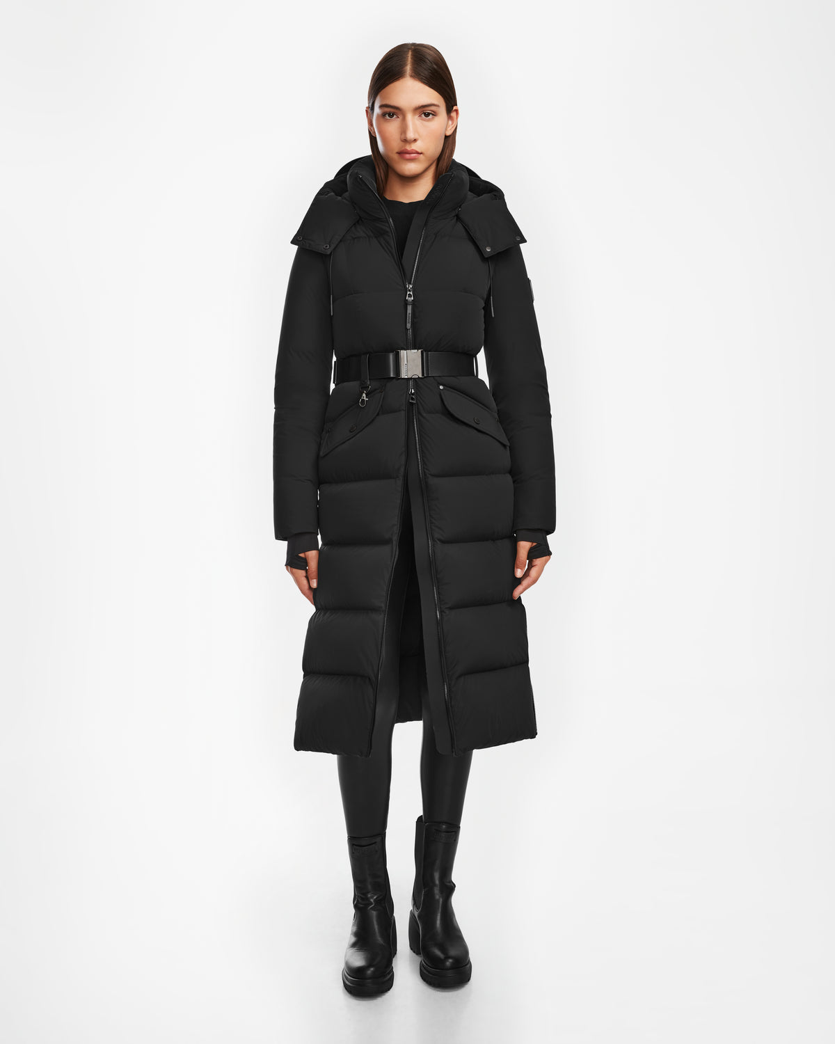 CALI Women's Black Quilted Long Down Puffer Jacket - Warm & Chic