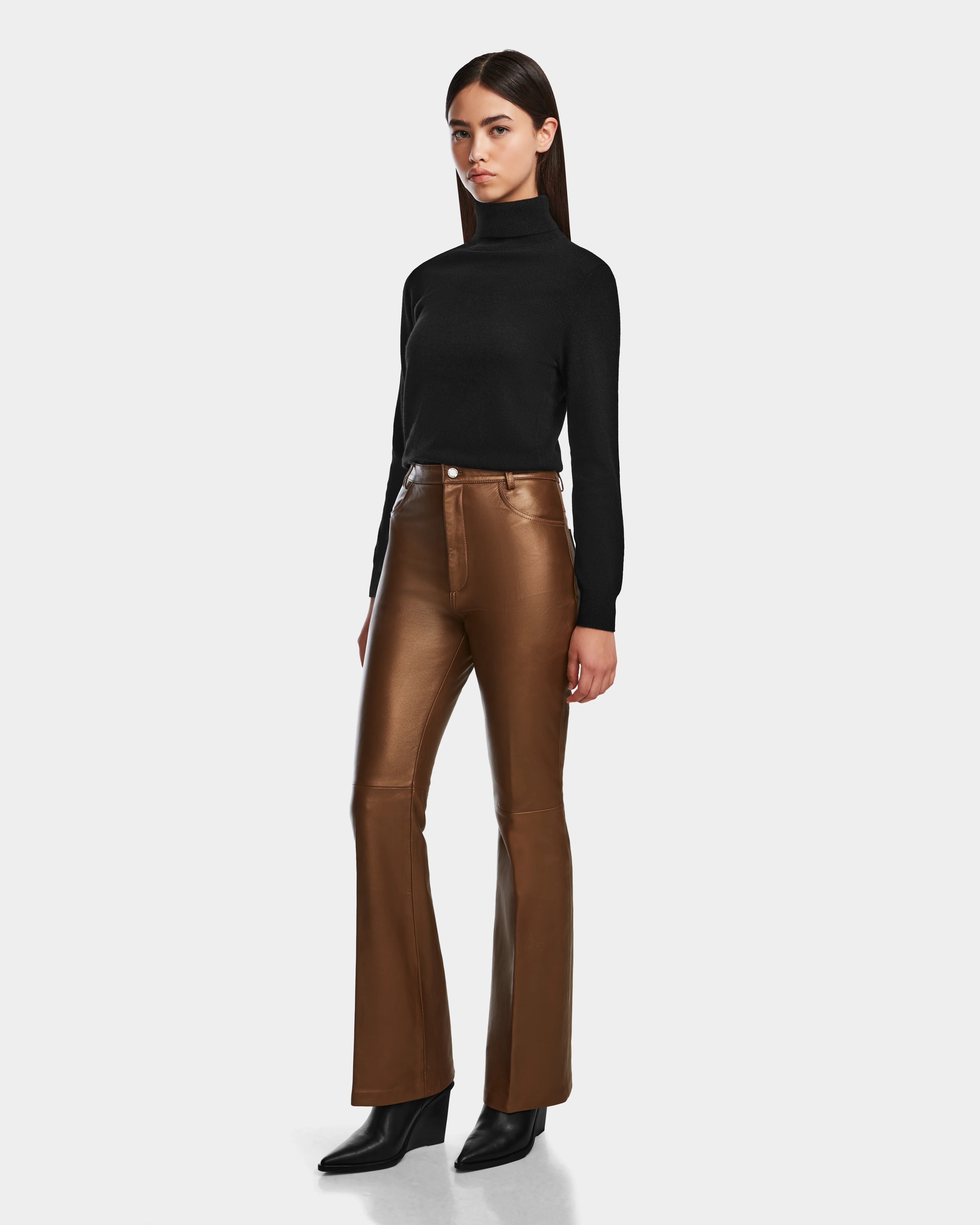CARISSA Flare Leather Pants | Women's Antique Bronze RUDSAK – Rudsak