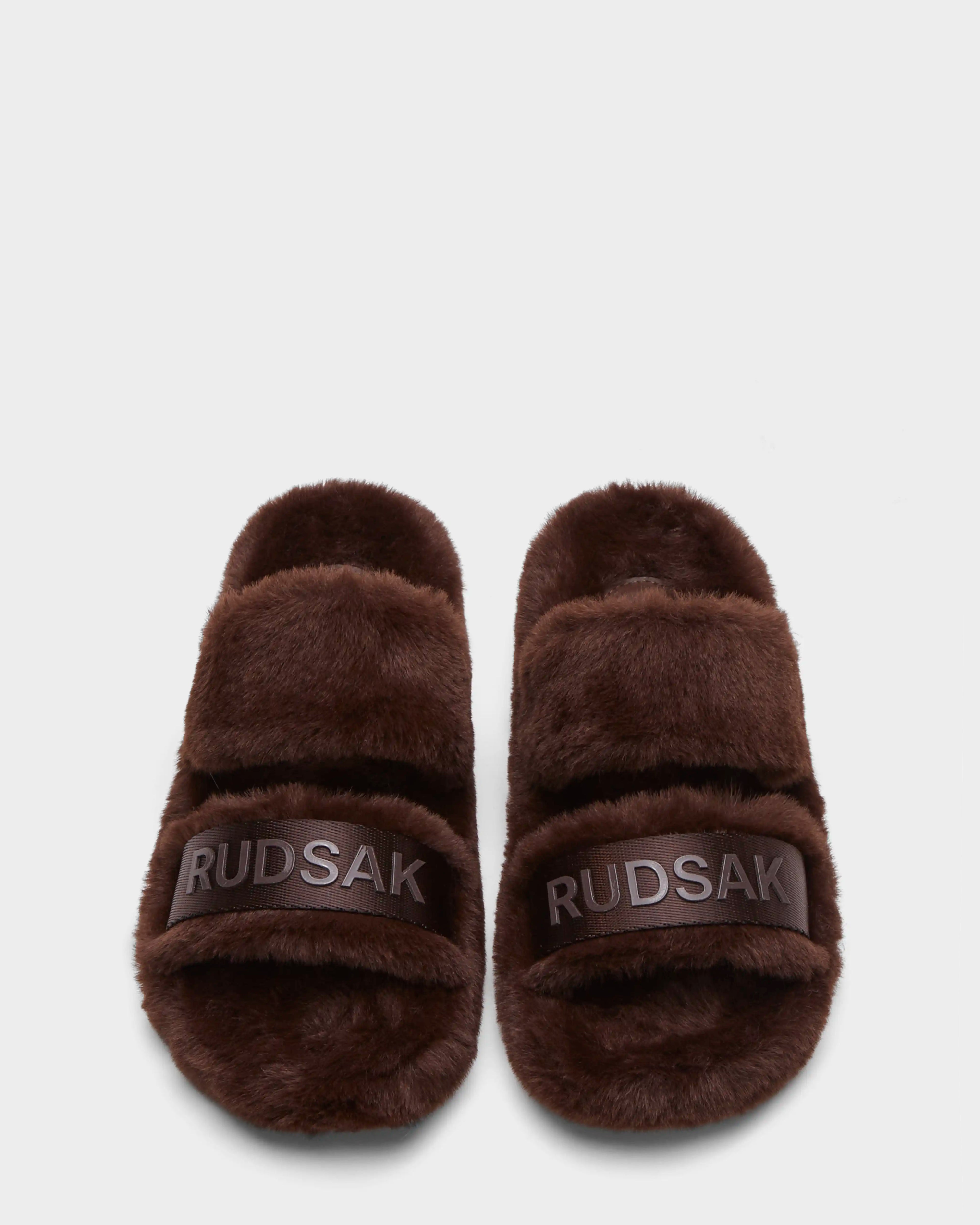 GEMA RUDSAK Espresso Faux Fur Slipper Slides | Women's Luxury – Rudsak