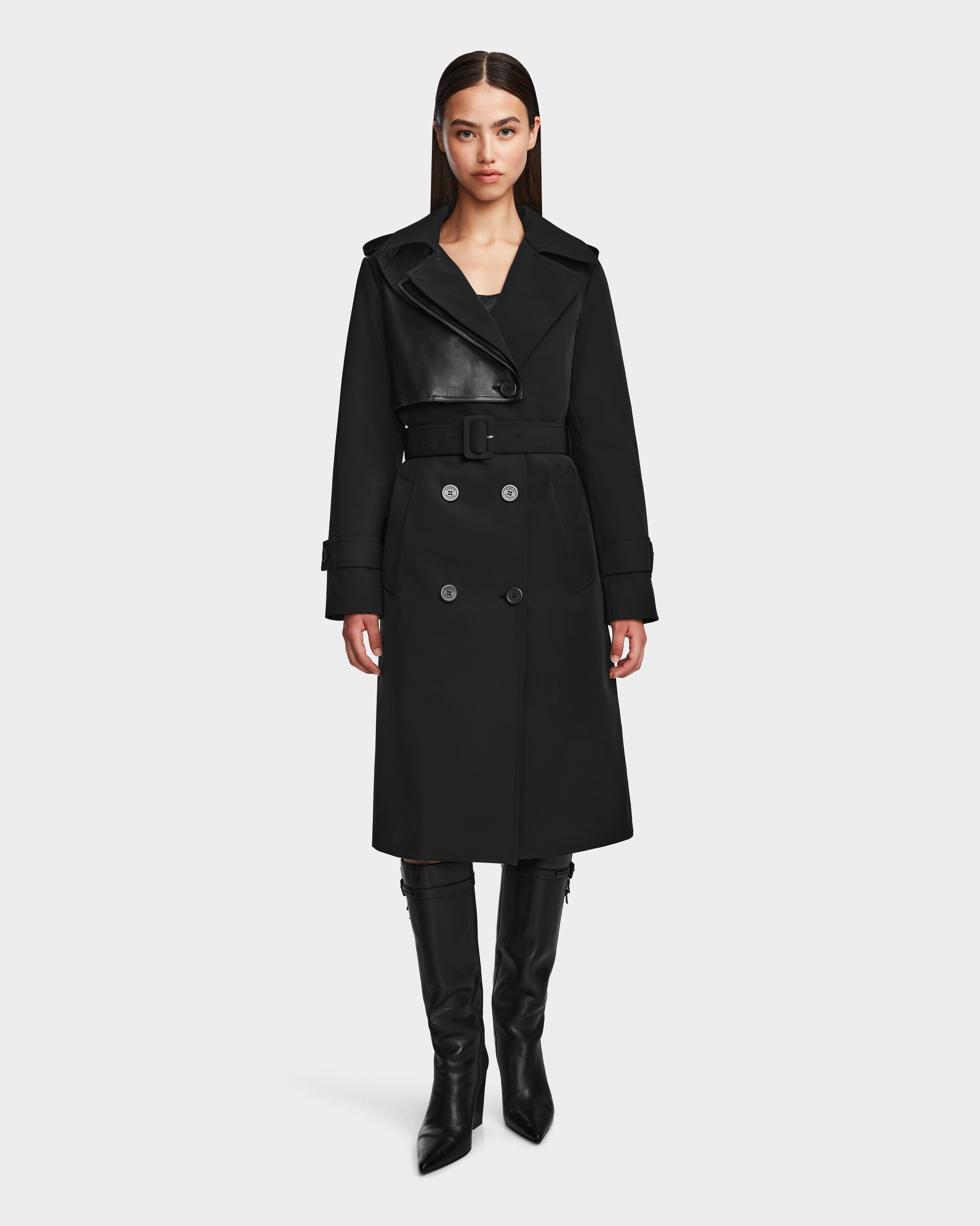 KINDA Women's Trench Coat Water-Repellant Luxurious Leather