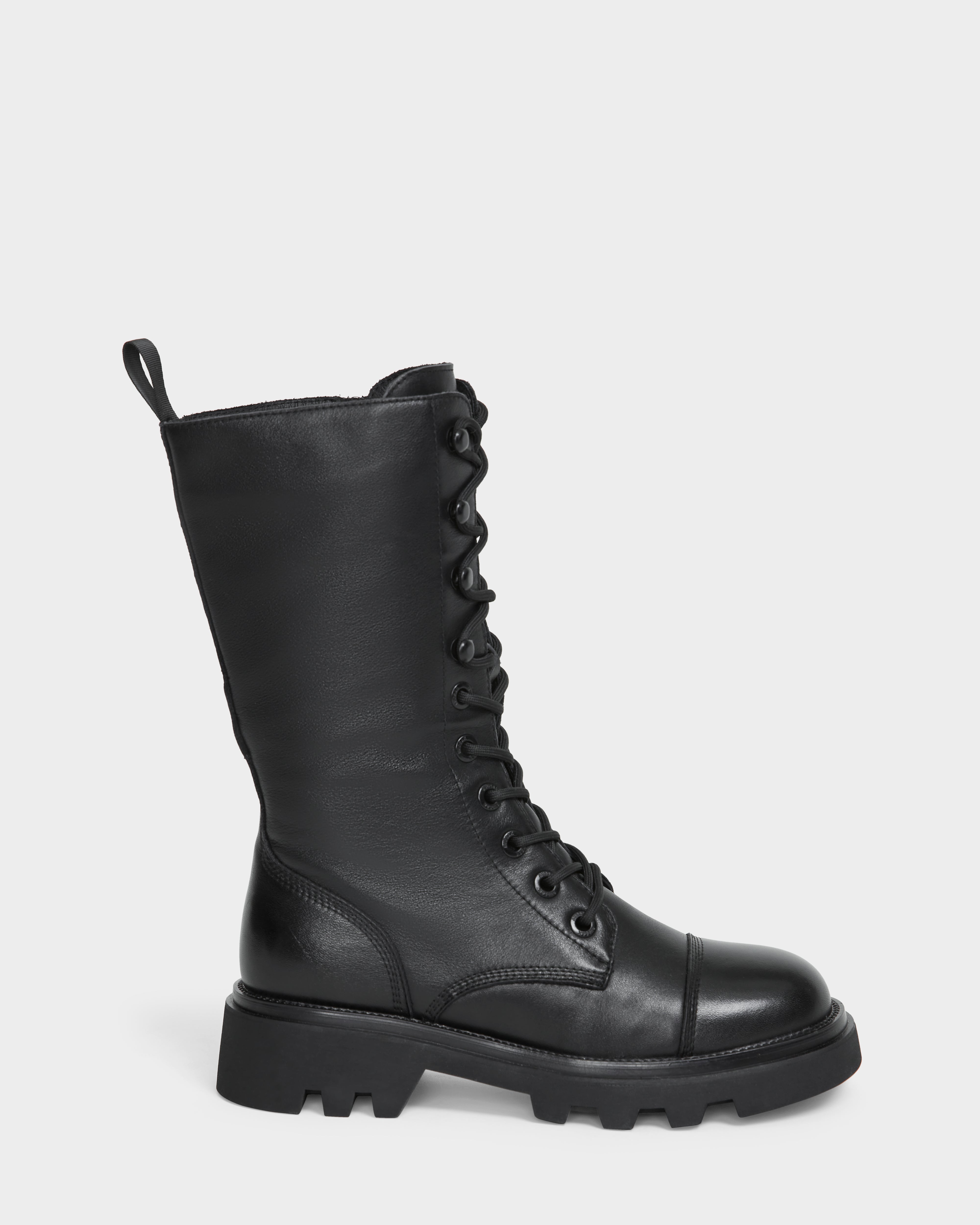LIDIA Black Women's Tall Leather Combat Boots Edgy Style – Rudsak