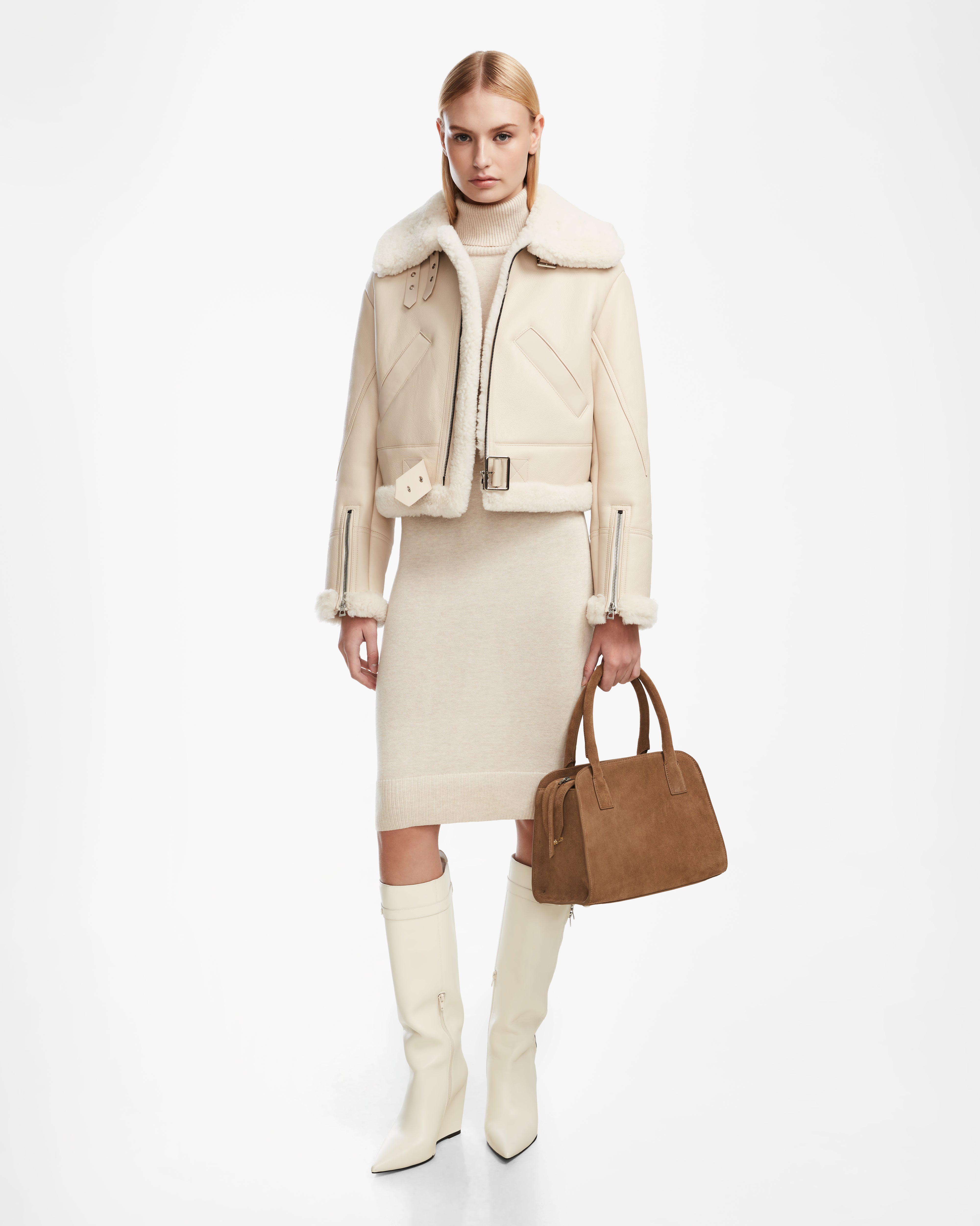 RUDSAK POLINA Women's Shearling Leather Moto Jacket | Warmth