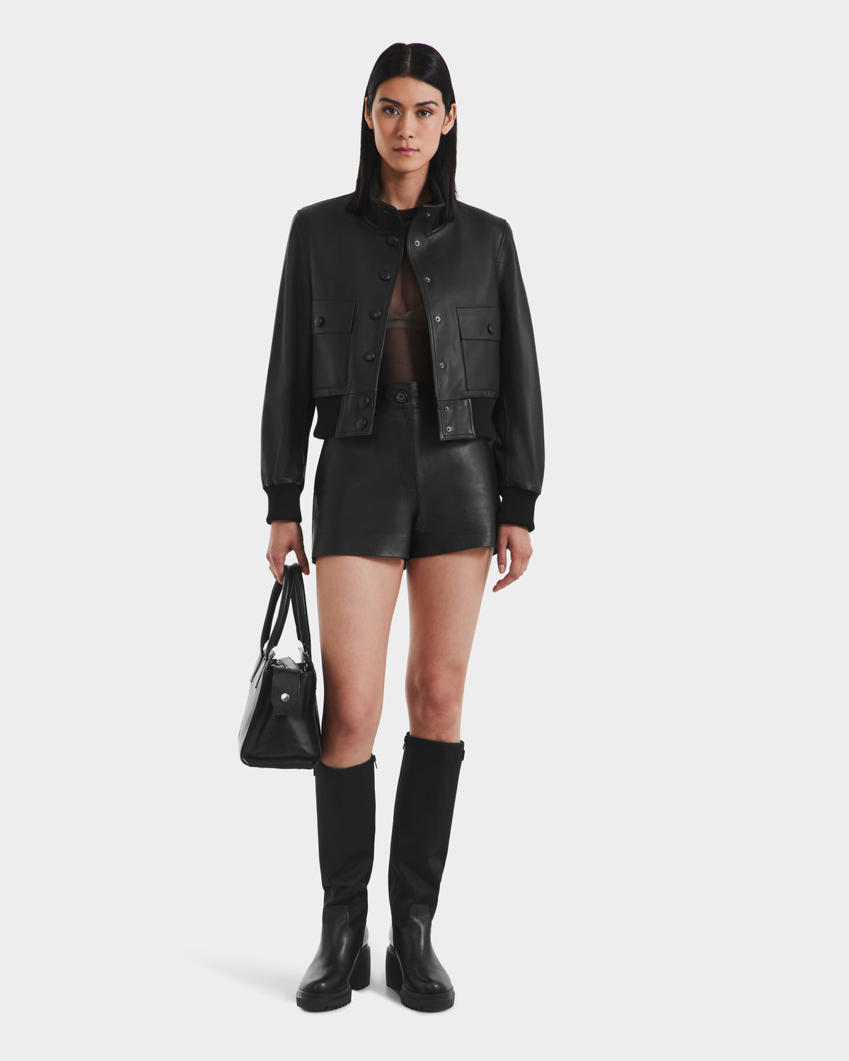RUDSAK EVERLEIGH Black Leather Bomber Jacket for Women - Timeless