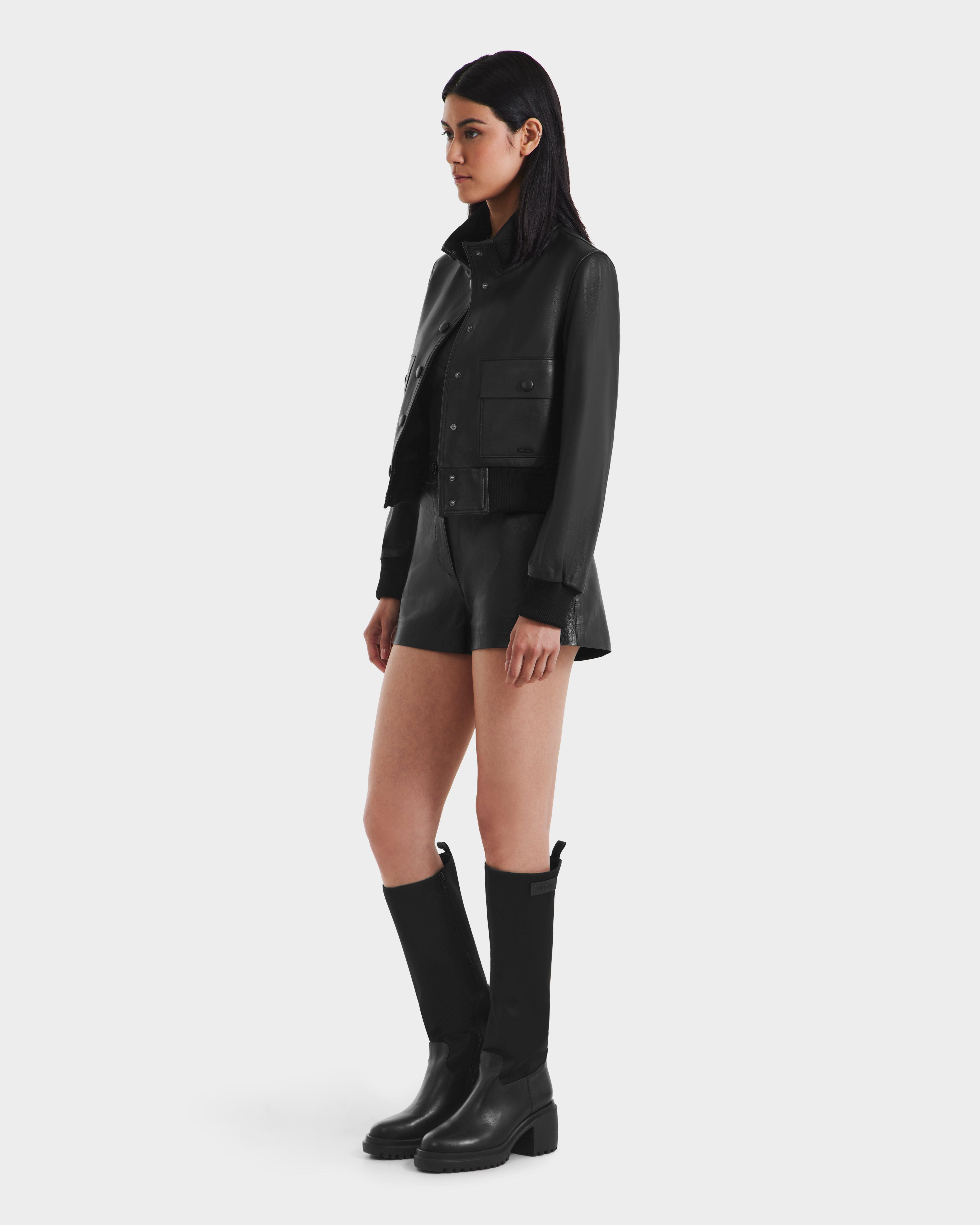 RUDSAK EVERLEIGH Black Leather Bomber Jacket for Women - Timeless