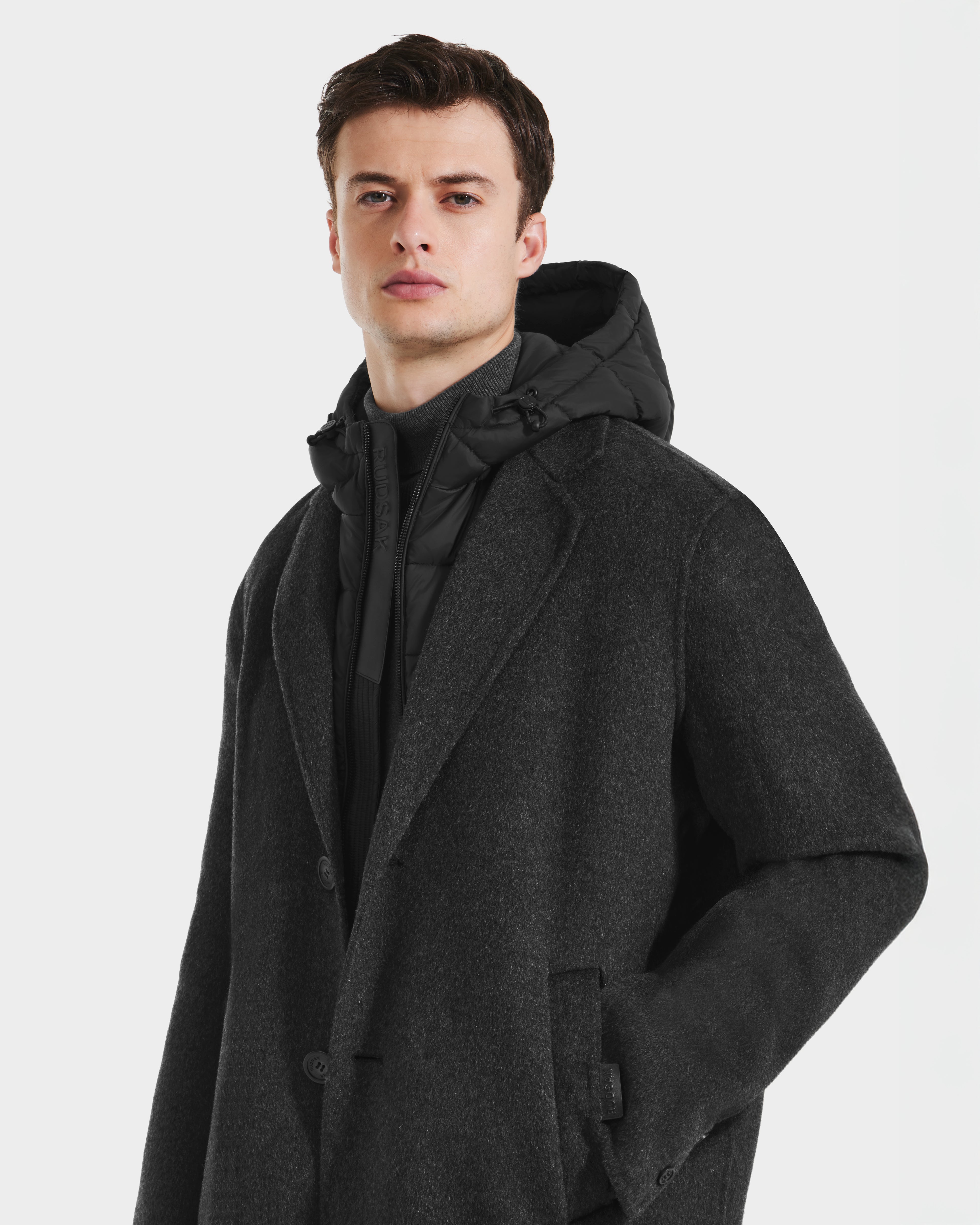 JEREMIAH Men's Grey Wool-Blend Coat | Removable Insulated Dickie