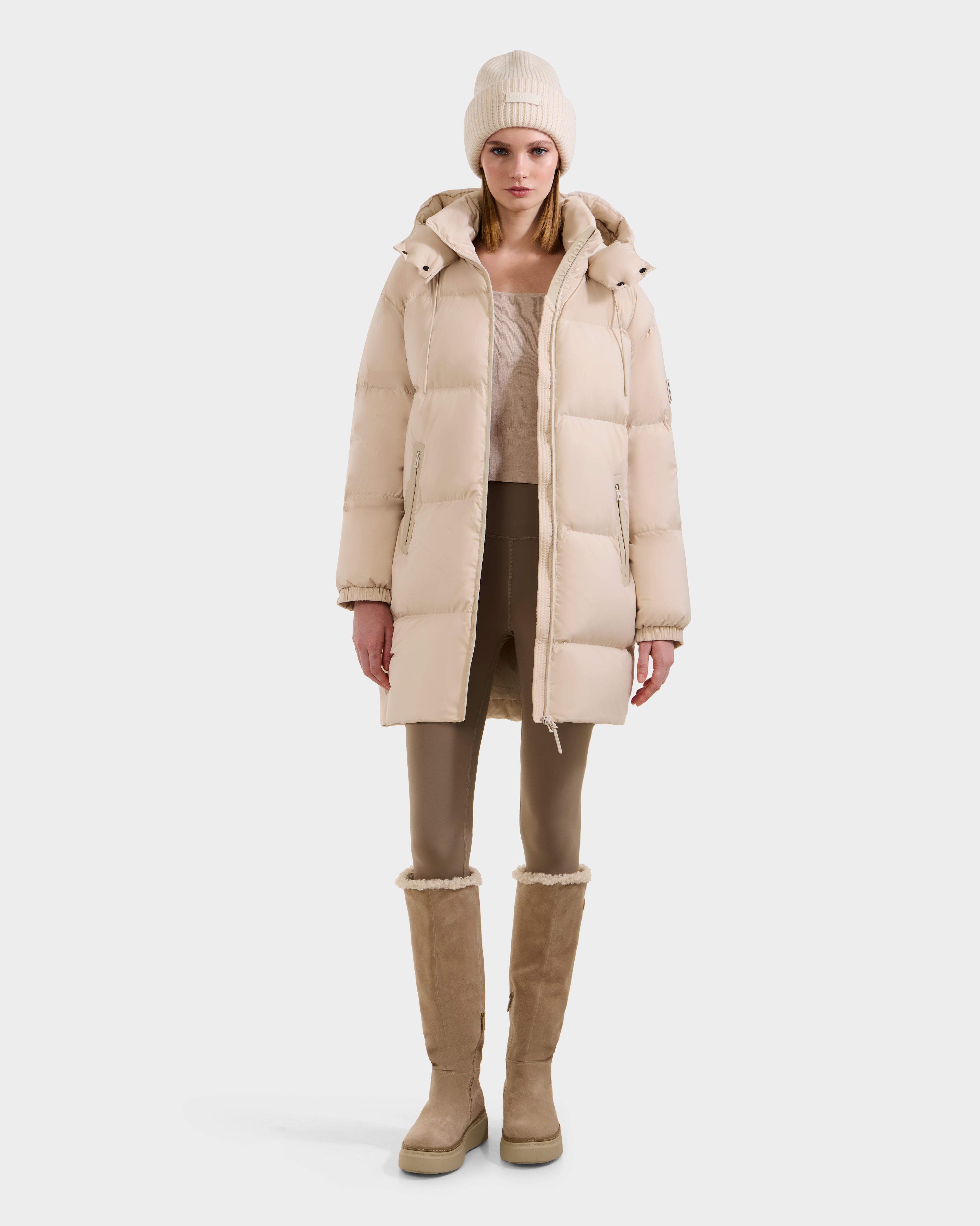 ブリストル　TOUR DOWN PARKA ベージュ RUDSAK KARLEE L Women's Long Down Puffer – Vanilla Coat – Rudsak