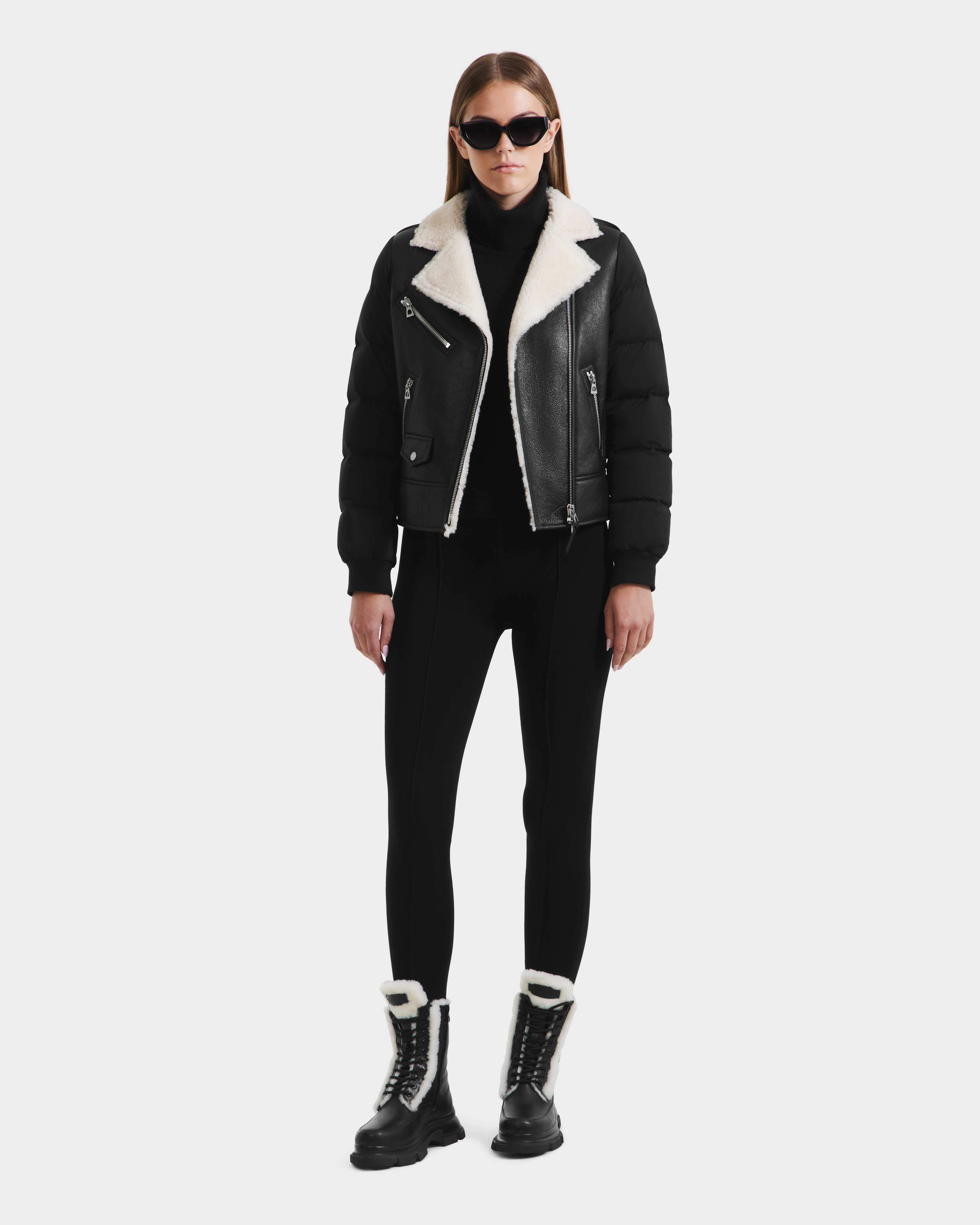 MALA Women's Black Shearling Combo Jacket by RUDSAK - Edgy Warmth