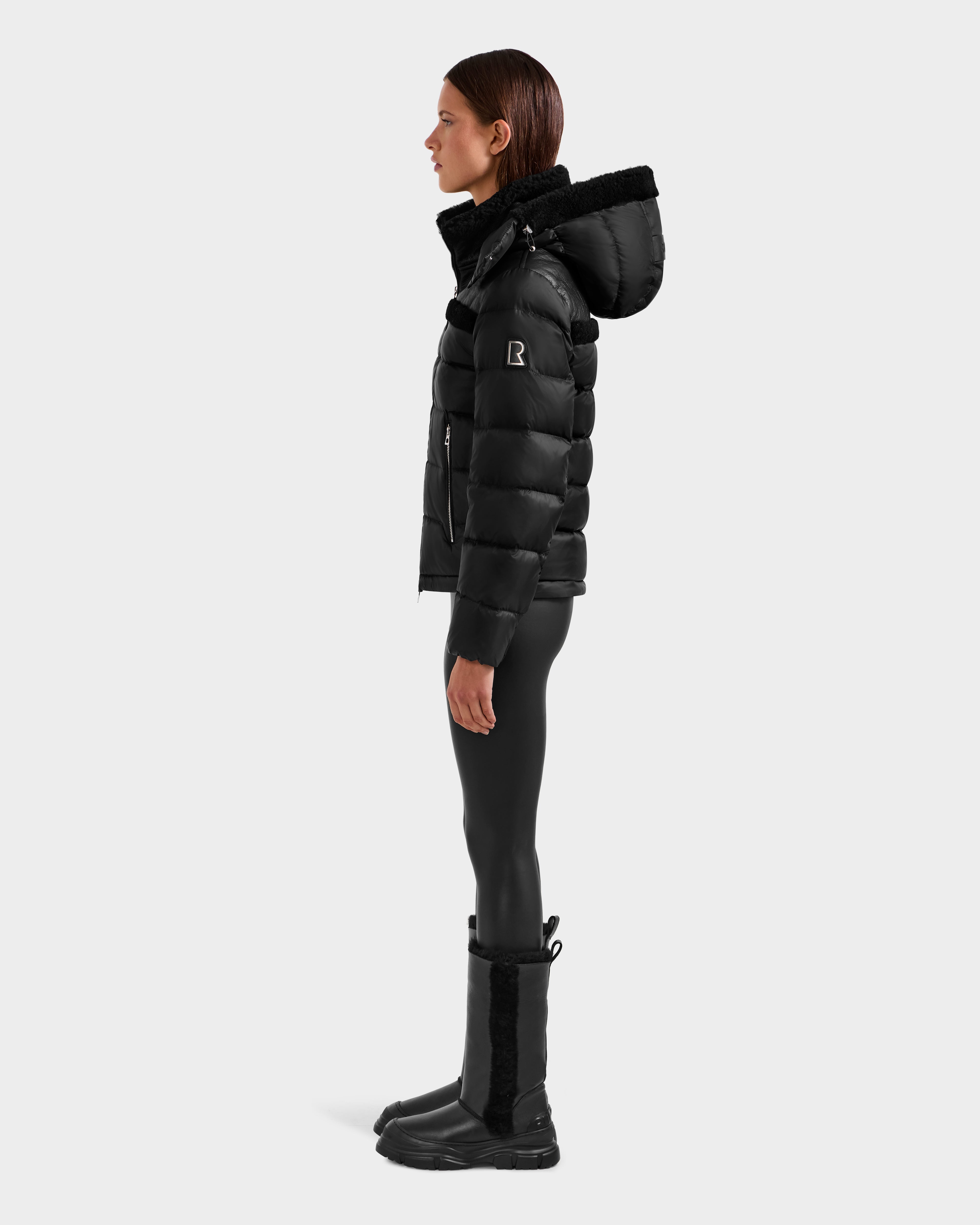 SANDRA Black Shearling Puffer for Women | Luxury Warmth & Style