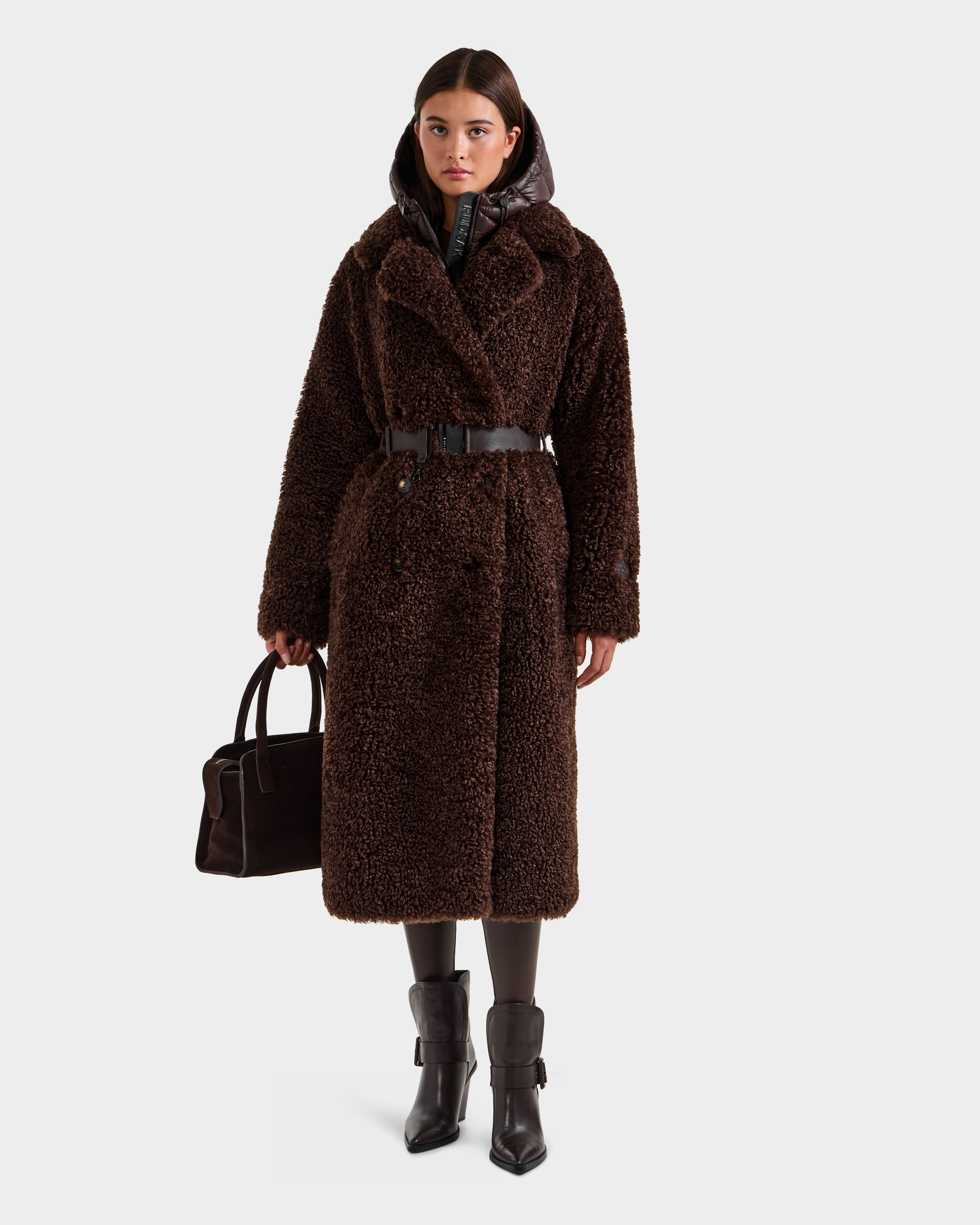 RUDSAK TINA Women's Faux Fur Teddy Trench Coat - Warm & Stylish