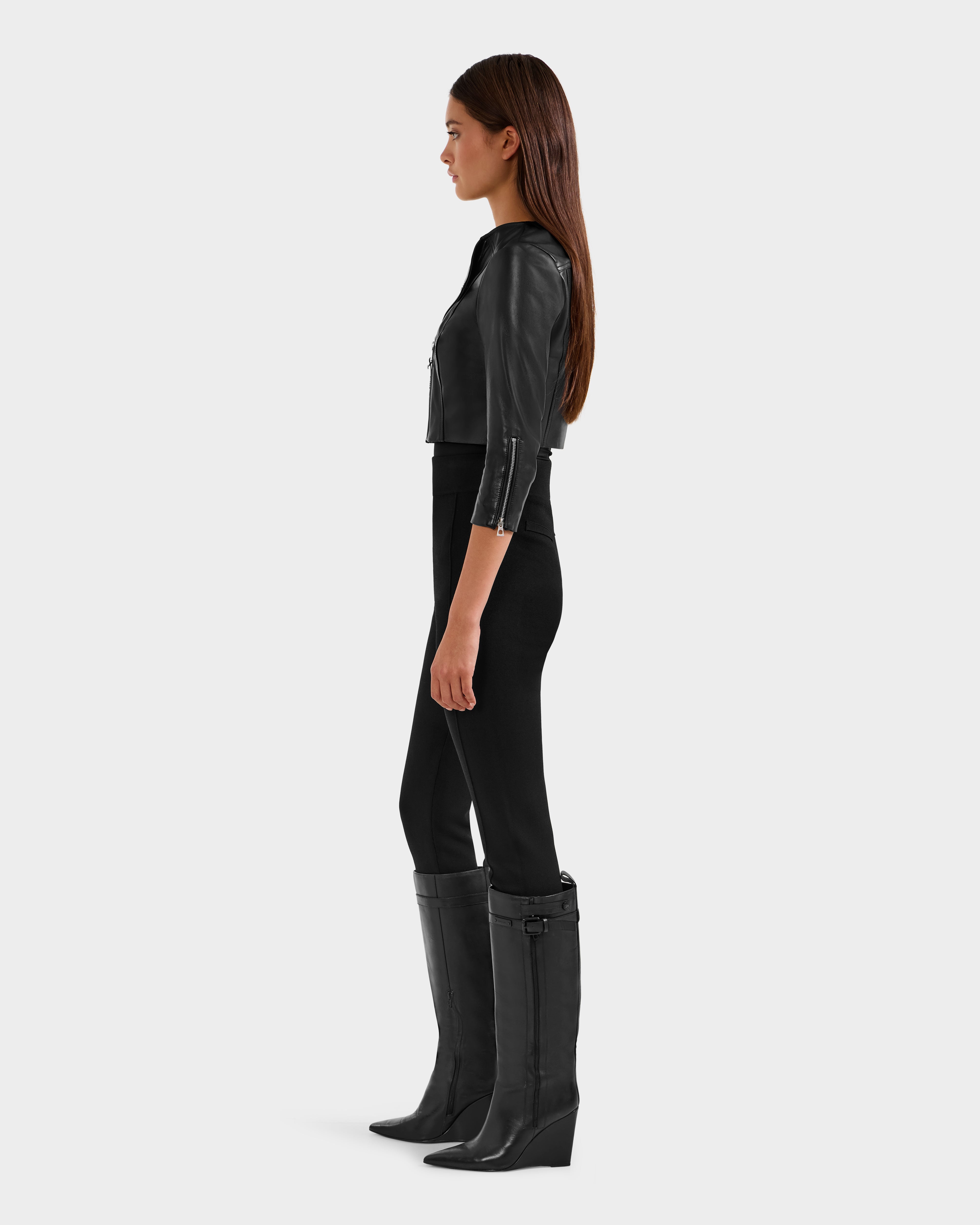WINNI Black Cropped Lamb Leather Biker Jacket | Edgy Chic – Rudsak