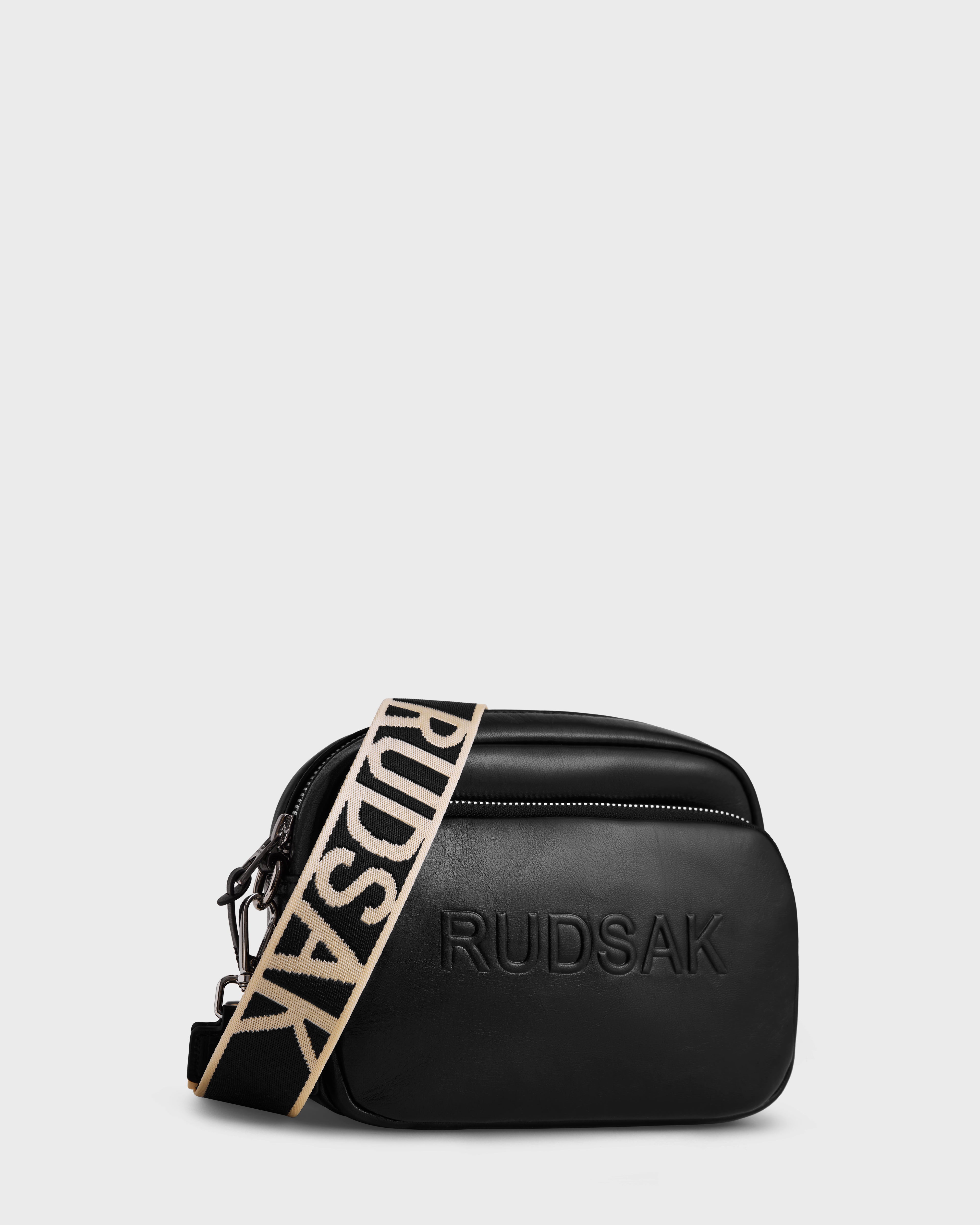 RUDSAK ZOYA L Black Leather Crossbody Bag | Smooth, Dual Zip – Rudsak