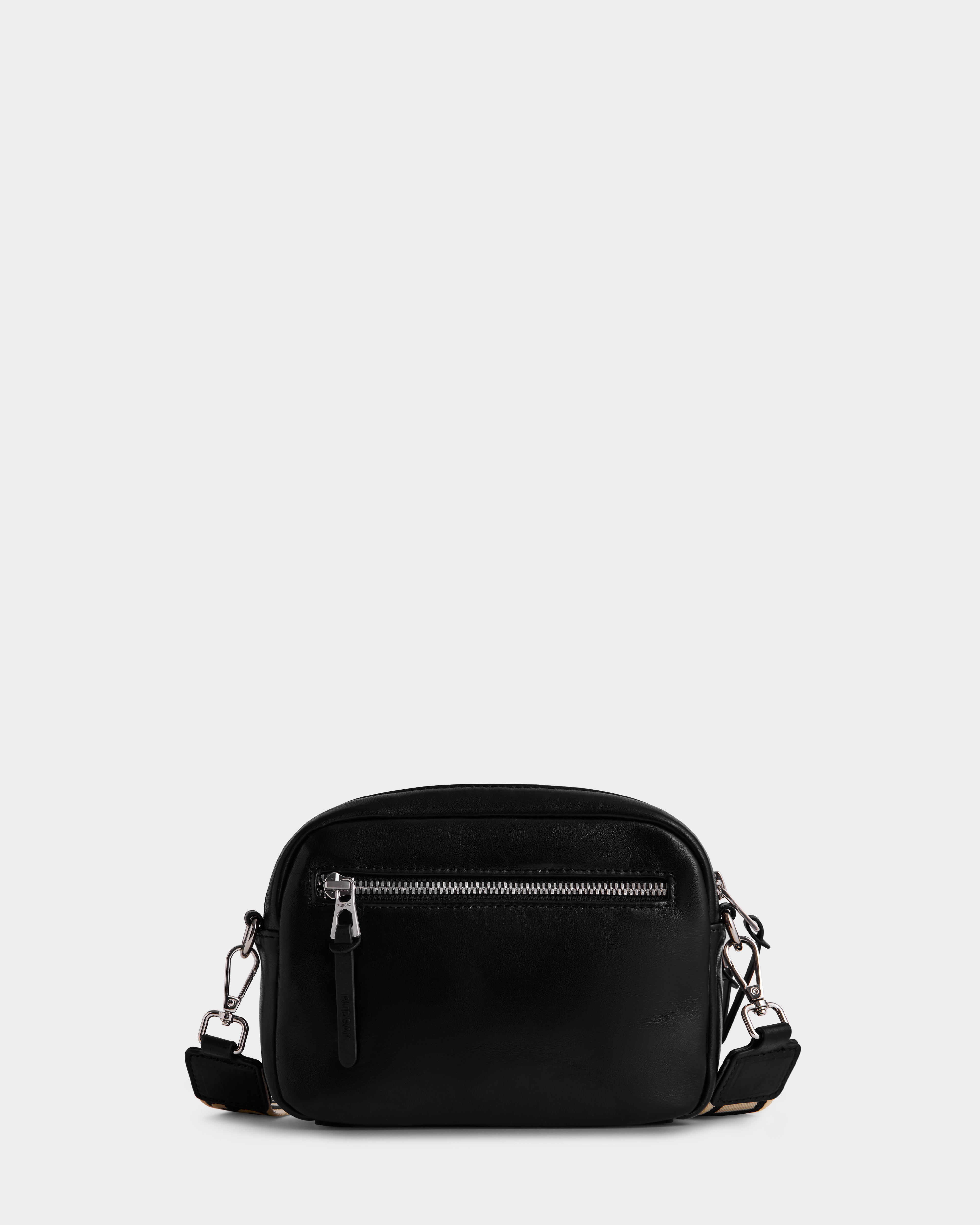 RUDSAK ZOYA L Black Leather Crossbody Bag | Smooth, Dual Zip – Rudsak