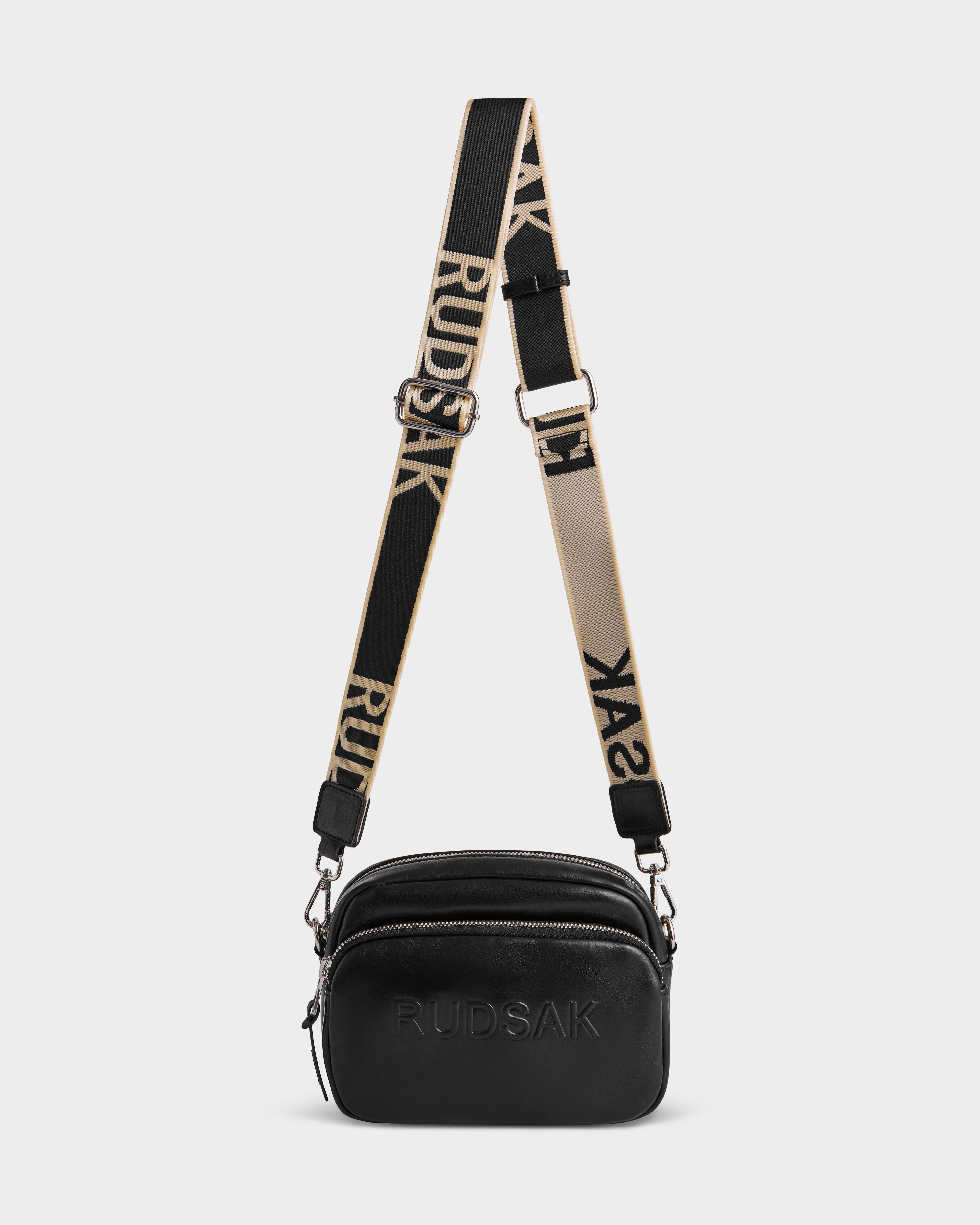 RUDSAK ZOYA L Black Leather Crossbody Bag | Smooth, Dual Zip – Rudsak