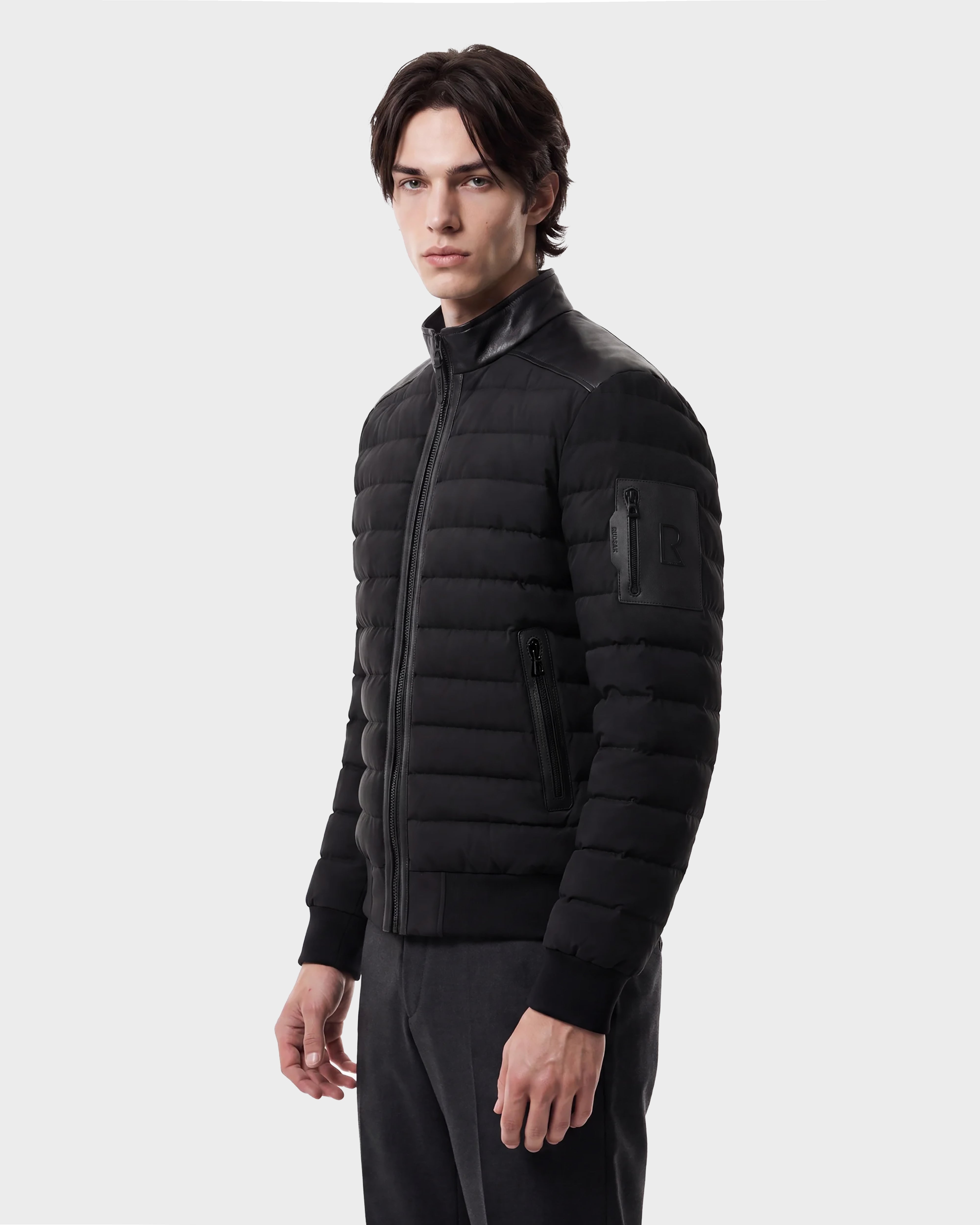 JOSHUA Men's Biker Quilted Down Jacket | Leather Collar Warmth
