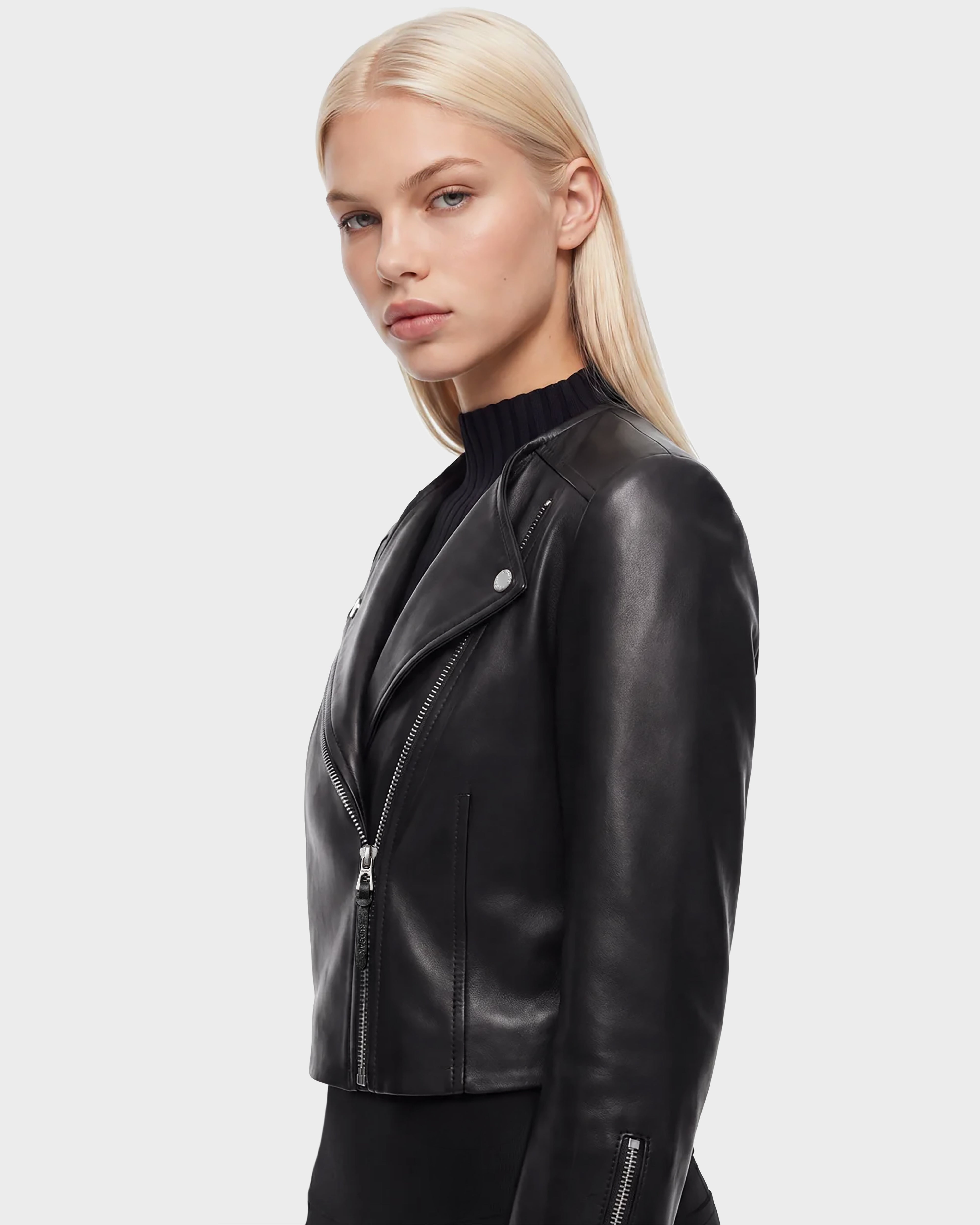 WINNI Black Cropped Lamb Leather Biker Jacket | Edgy Chic – Rudsak