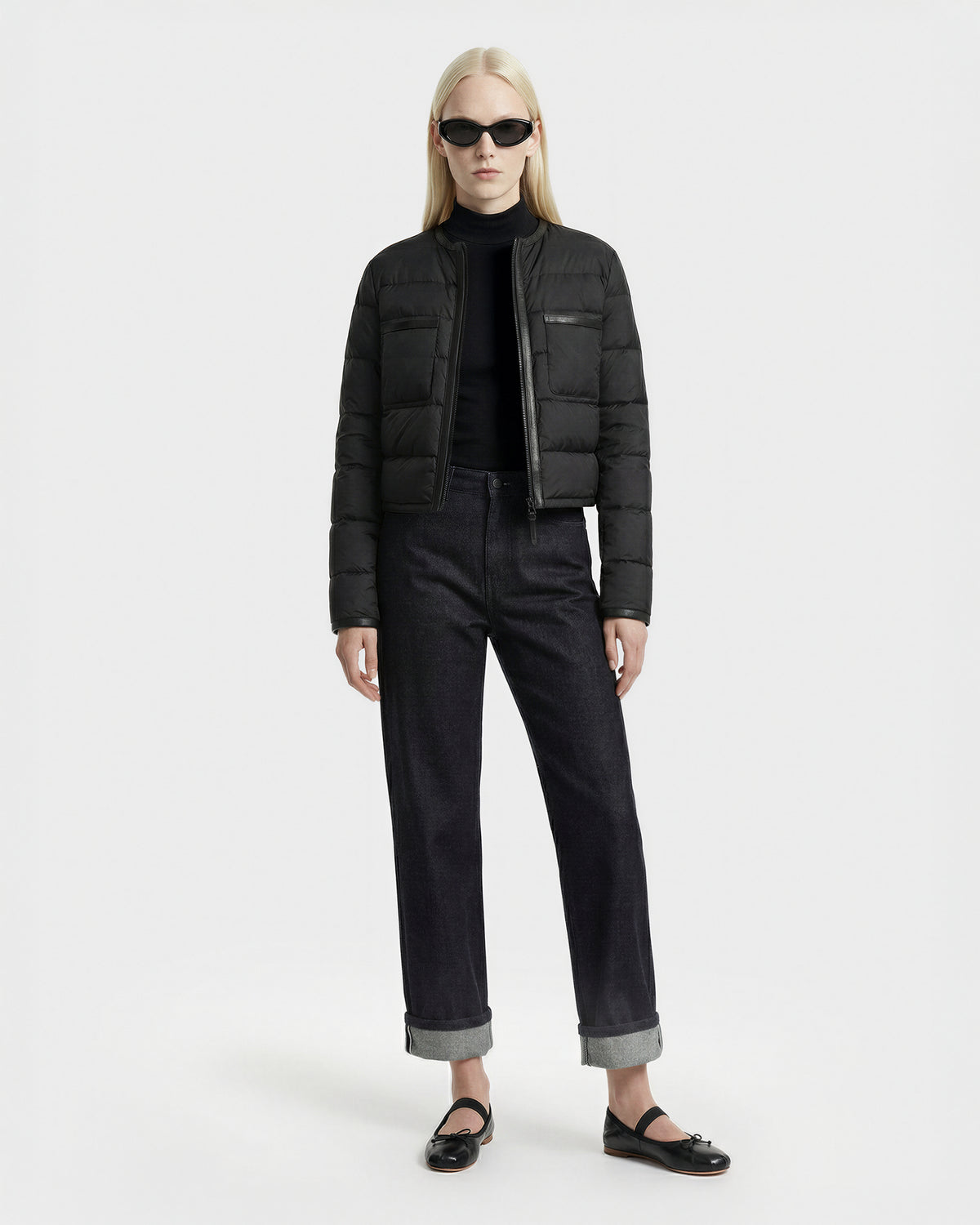 RUDSAK MARKLE Women's Cropped Down Jacket | Vegan Leather Trim