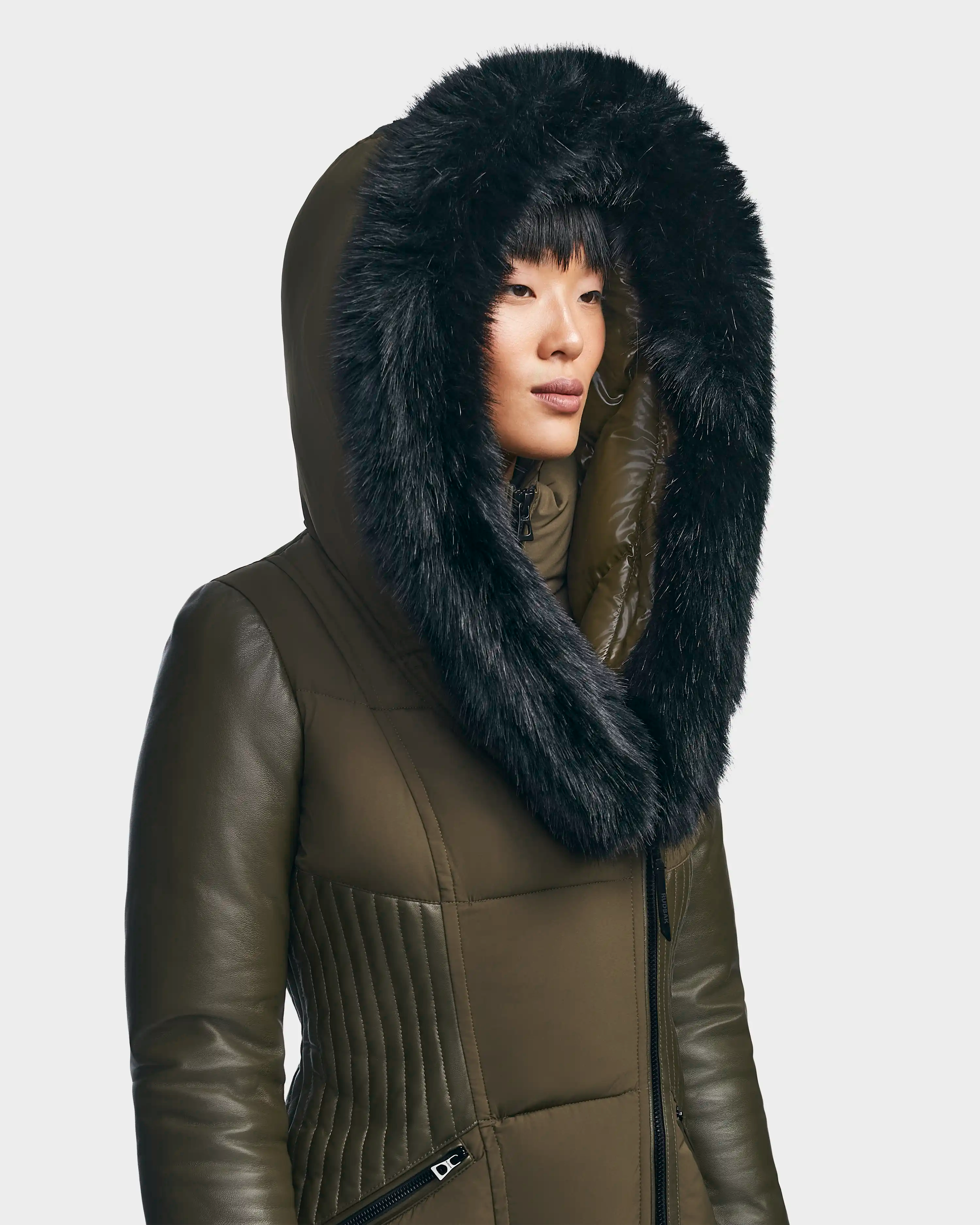 Women s puffer coat with leather SHAUNA Army RUDSAK Rudsak