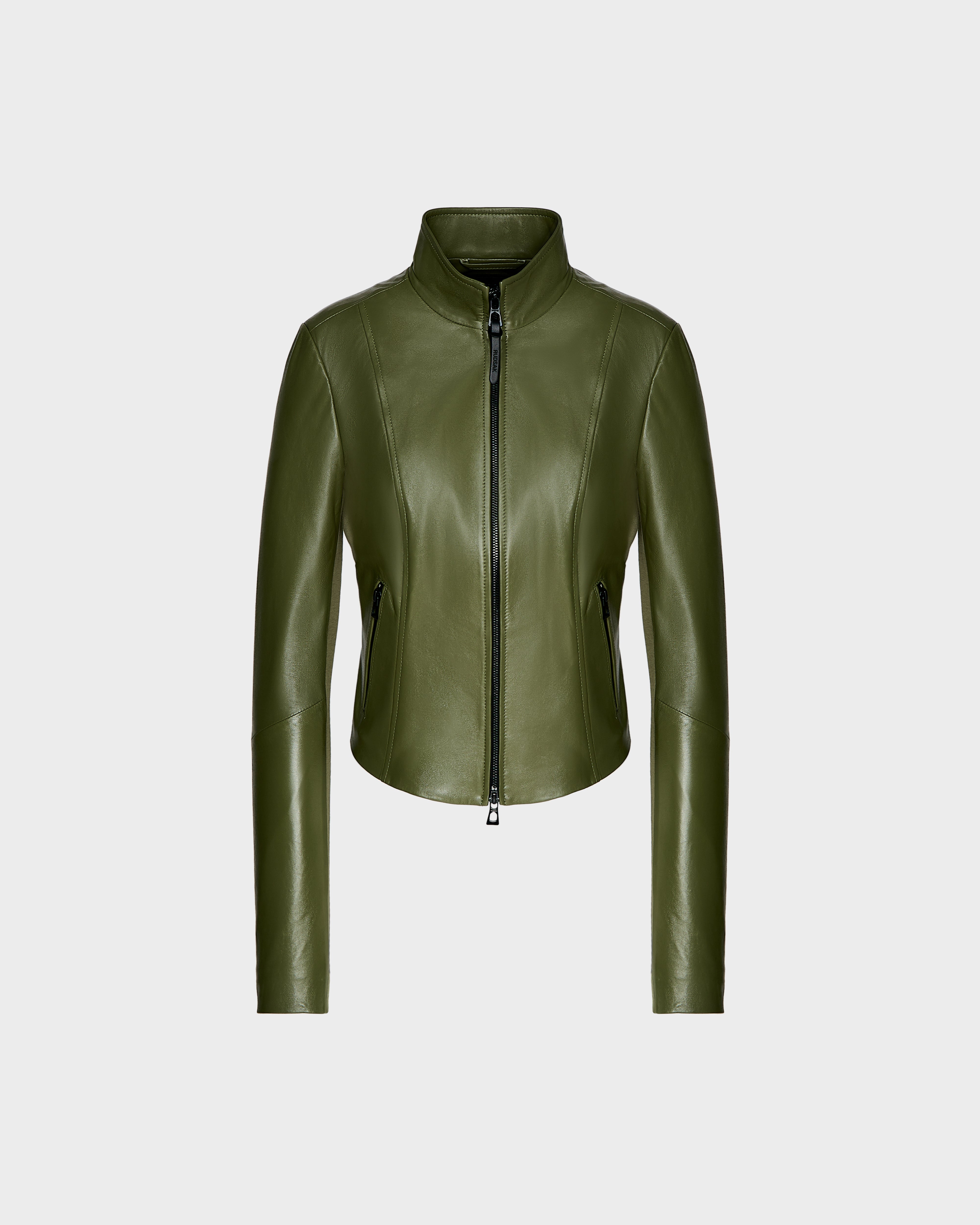 RUDSAK ABIGAIL Women's Fitted Luxe Leather Racer Jacket - Loden RUDSAK ABIGAIL Women's Fitted Luxe Leather Racer Jacket - Loden
