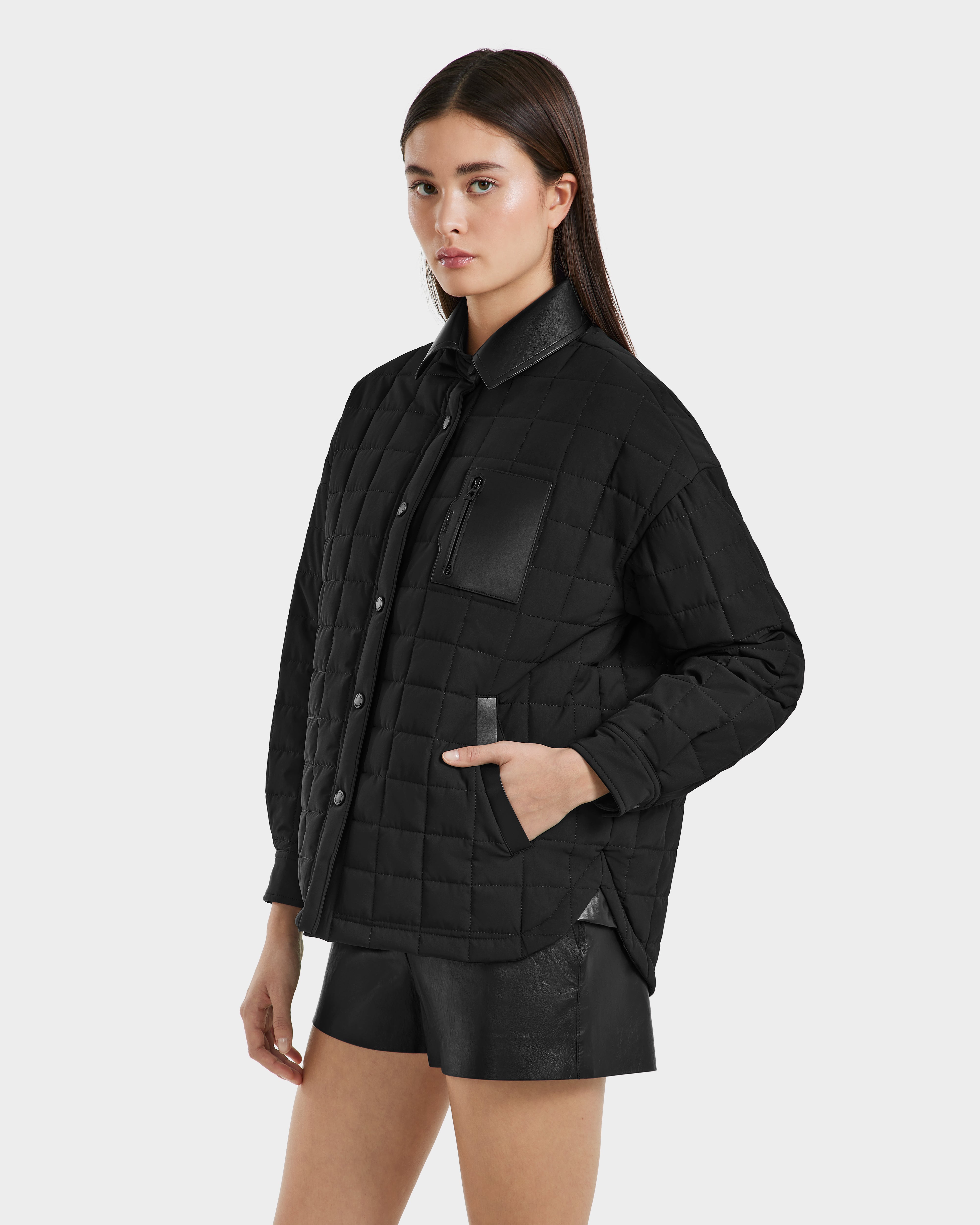 NATALYA Black Quilted Jacket - Warm Eco-Fill & Vegan Leather – Rudsak