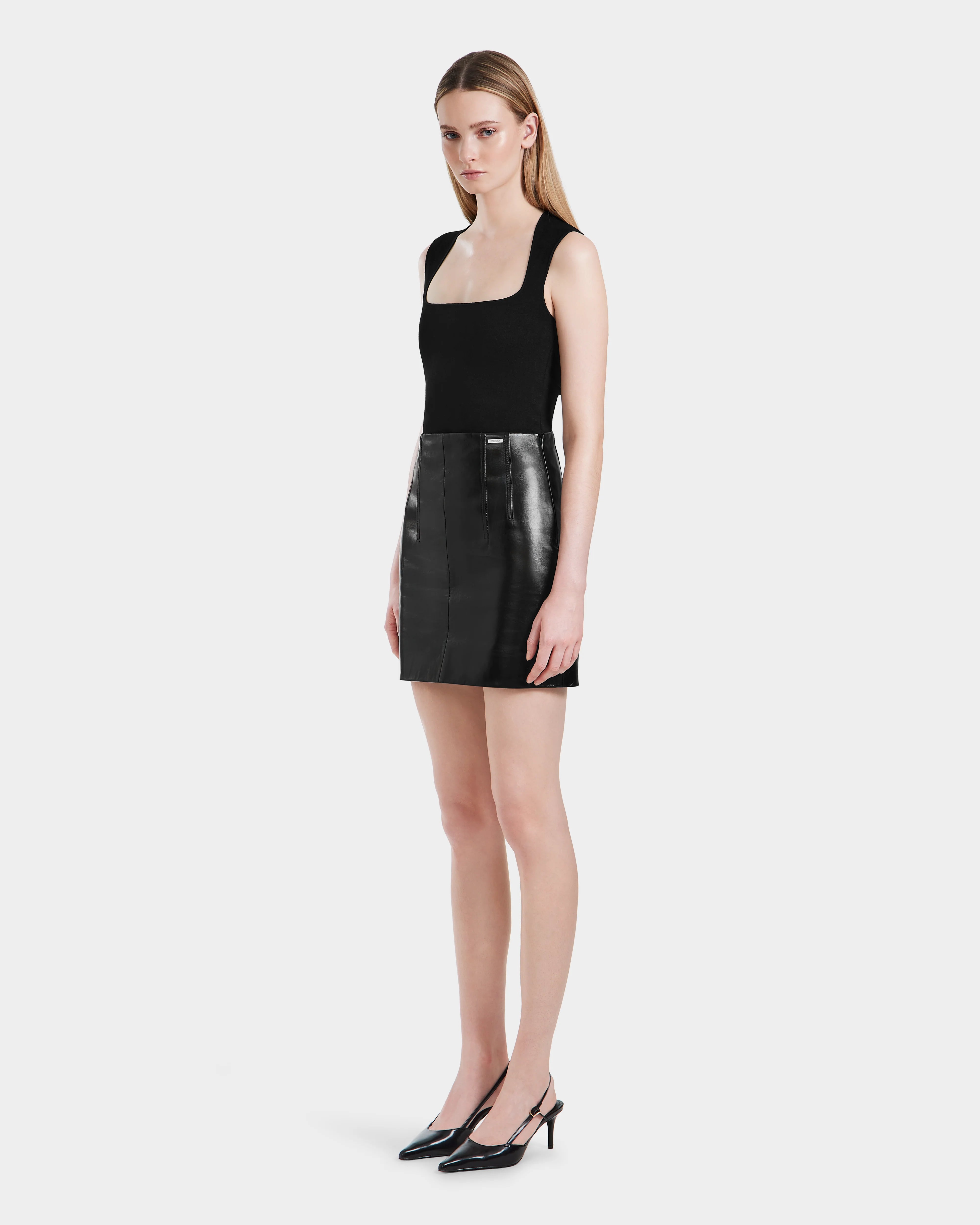 TIA Women's Black Leather Mini Skirt - Classic & Sophisticated