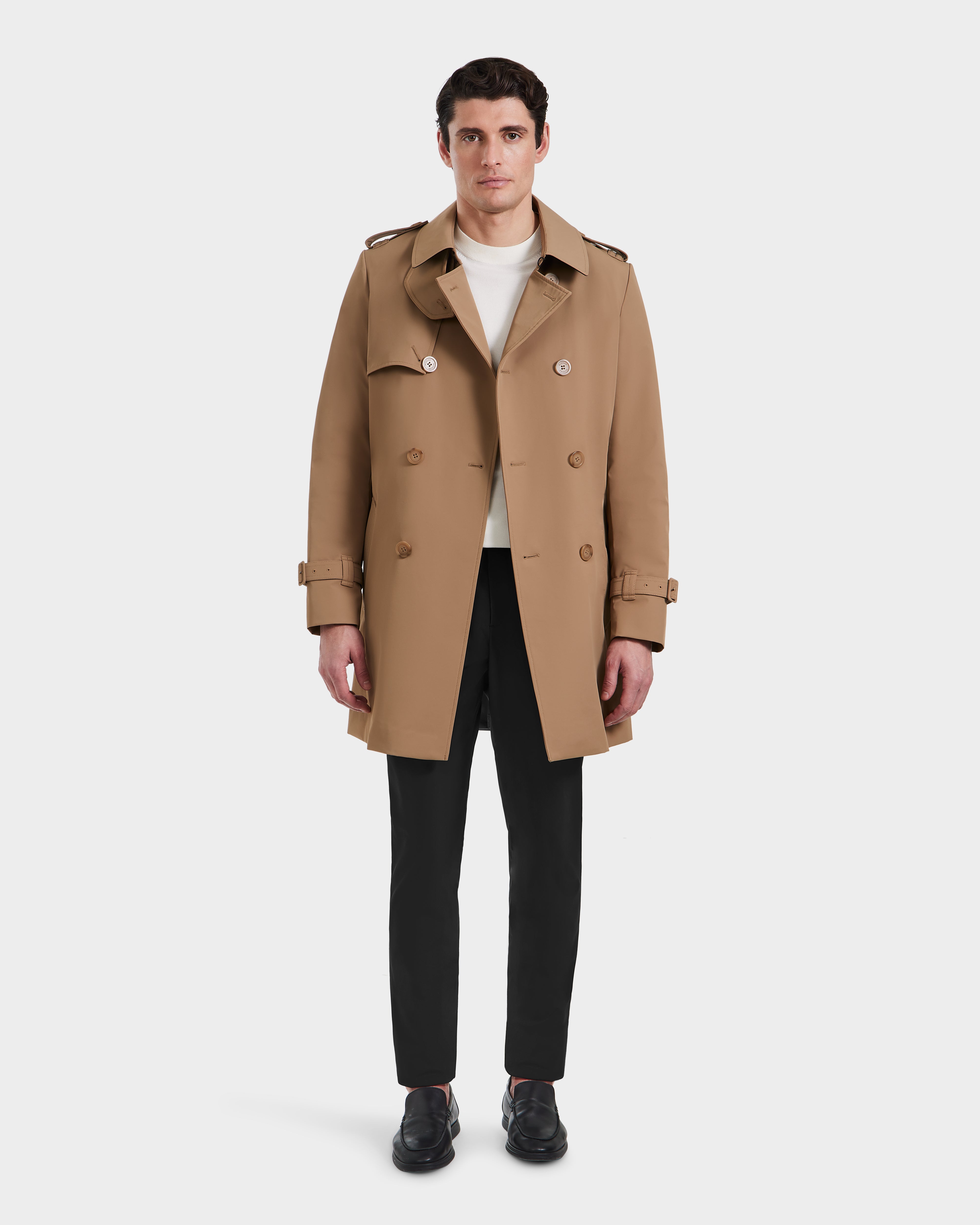 AKM 【C046】 washed satin trench coat Men's Classic Water-Repellant Trench Coat | RUDSAK TIM Camel – Rudsak