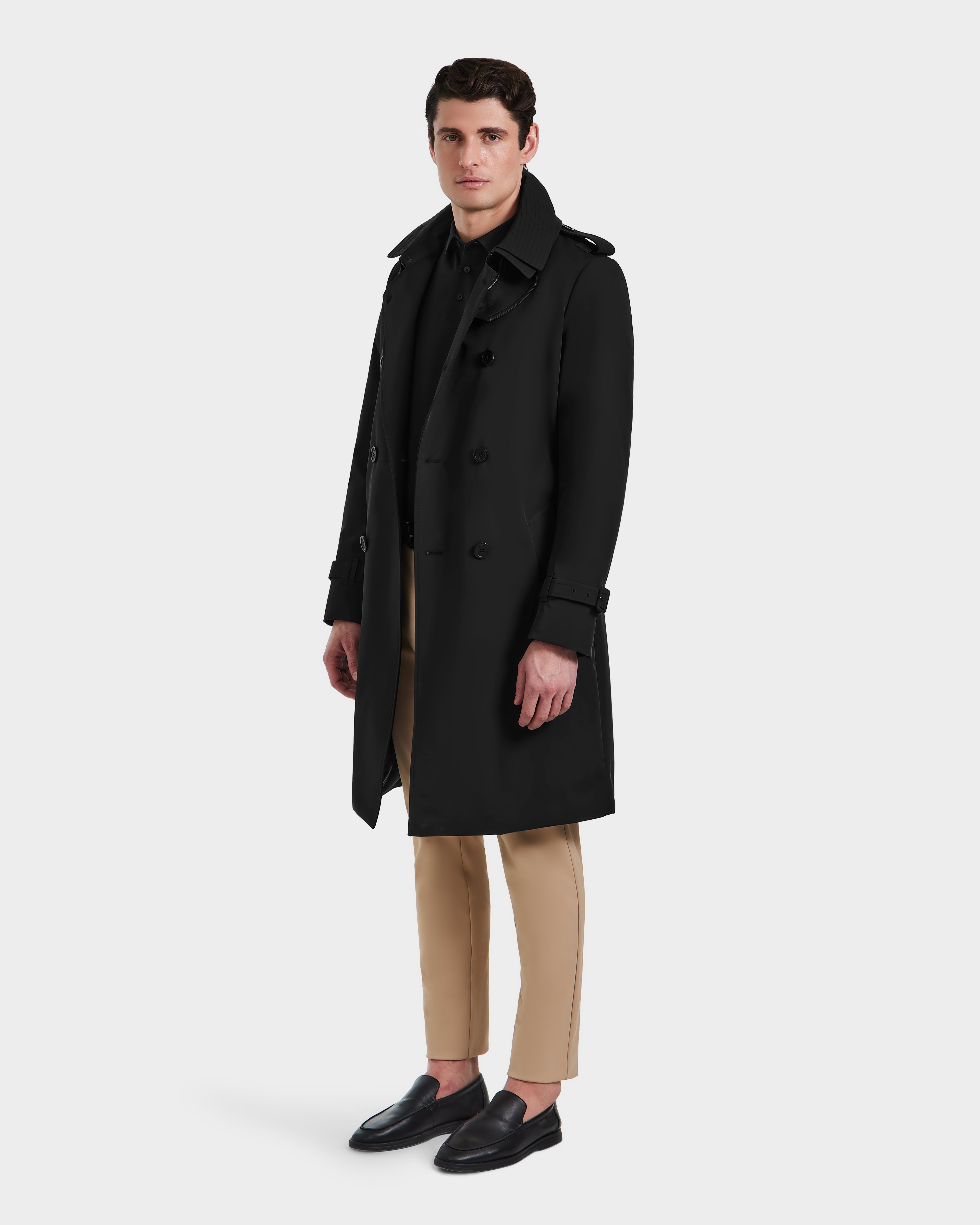 RUDSAK TIMOTHY Men's Black Trench Coat Water-Repellent Warm