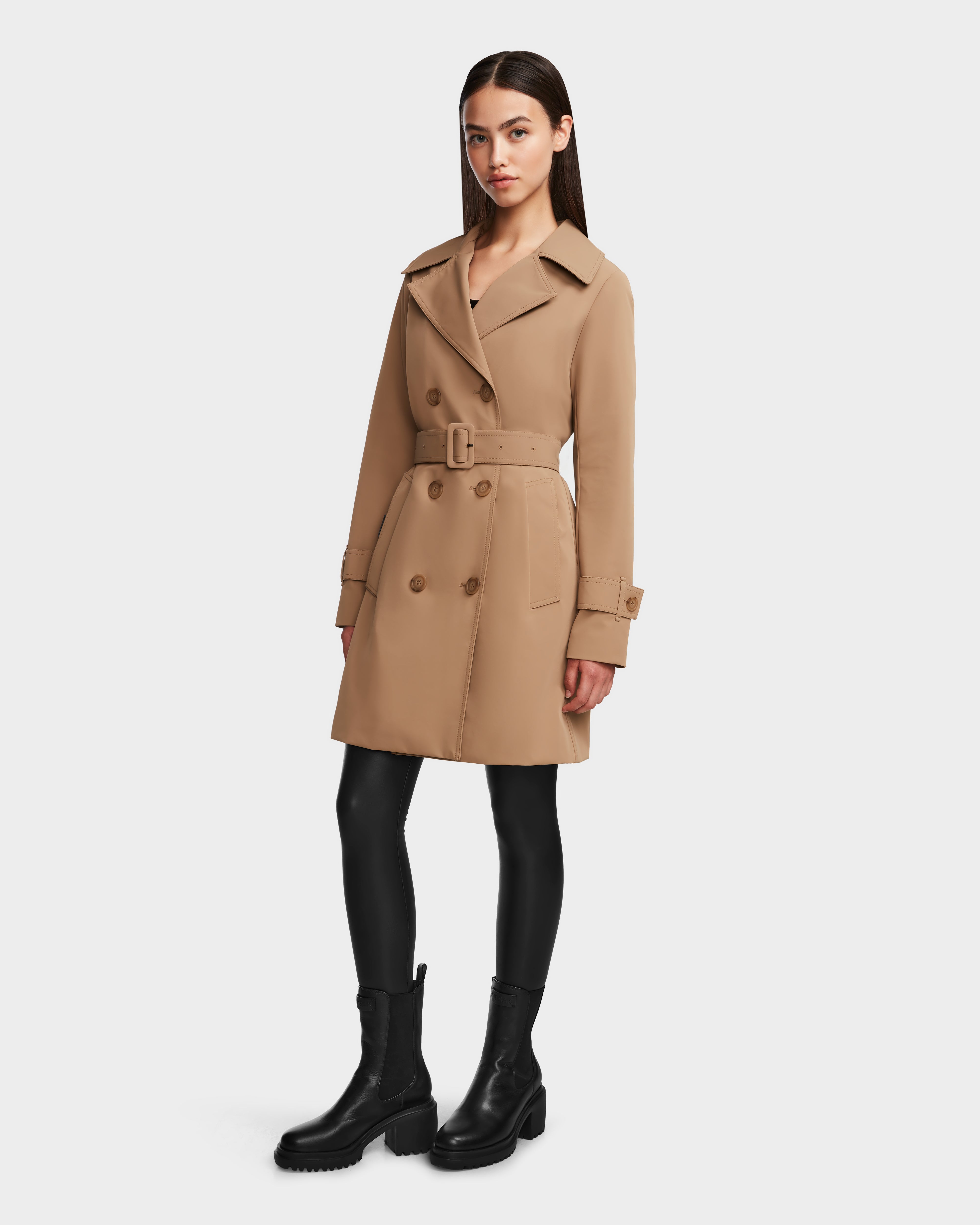 Women's KIMBERLY Camel Trench Coat - Water-Repellent & Insulated