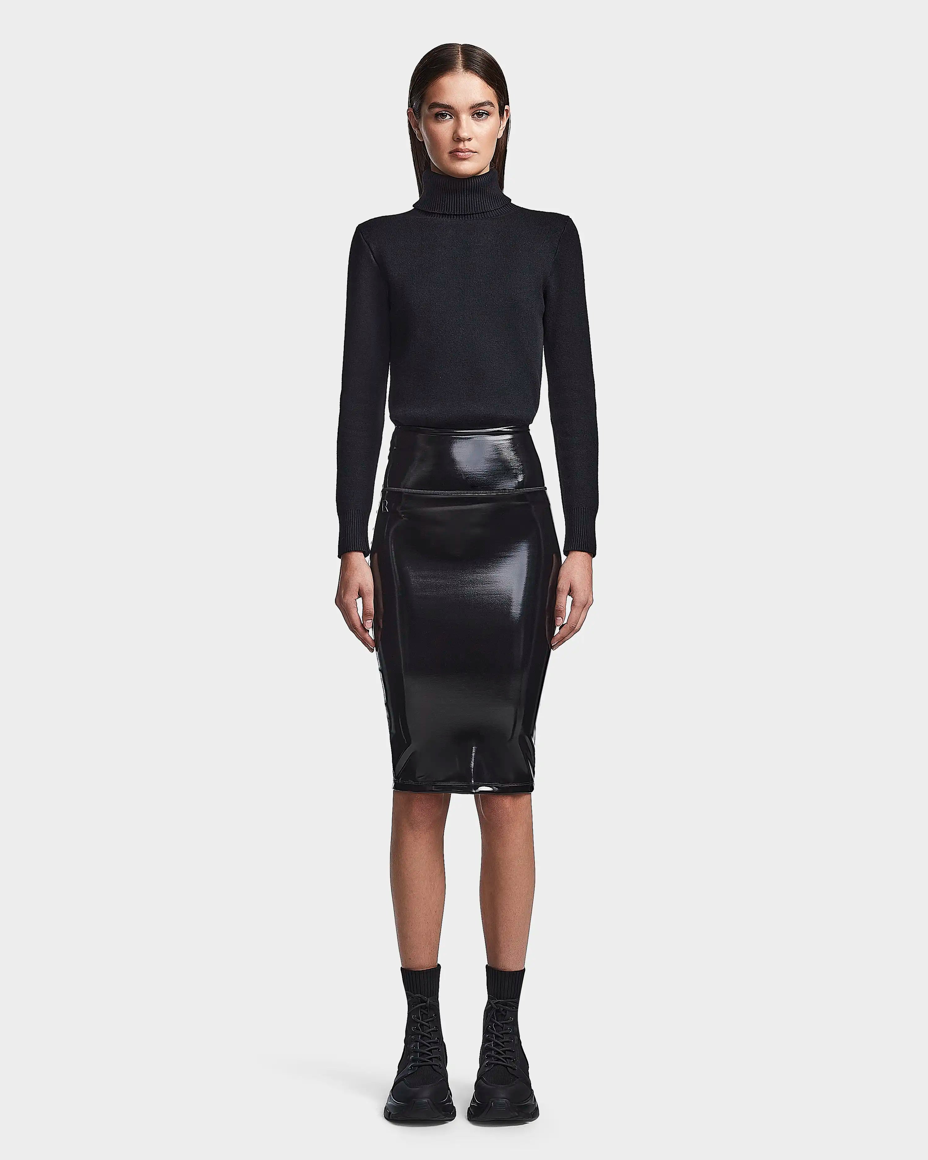 Mireya Black Vegan Leather Pencil Skirt