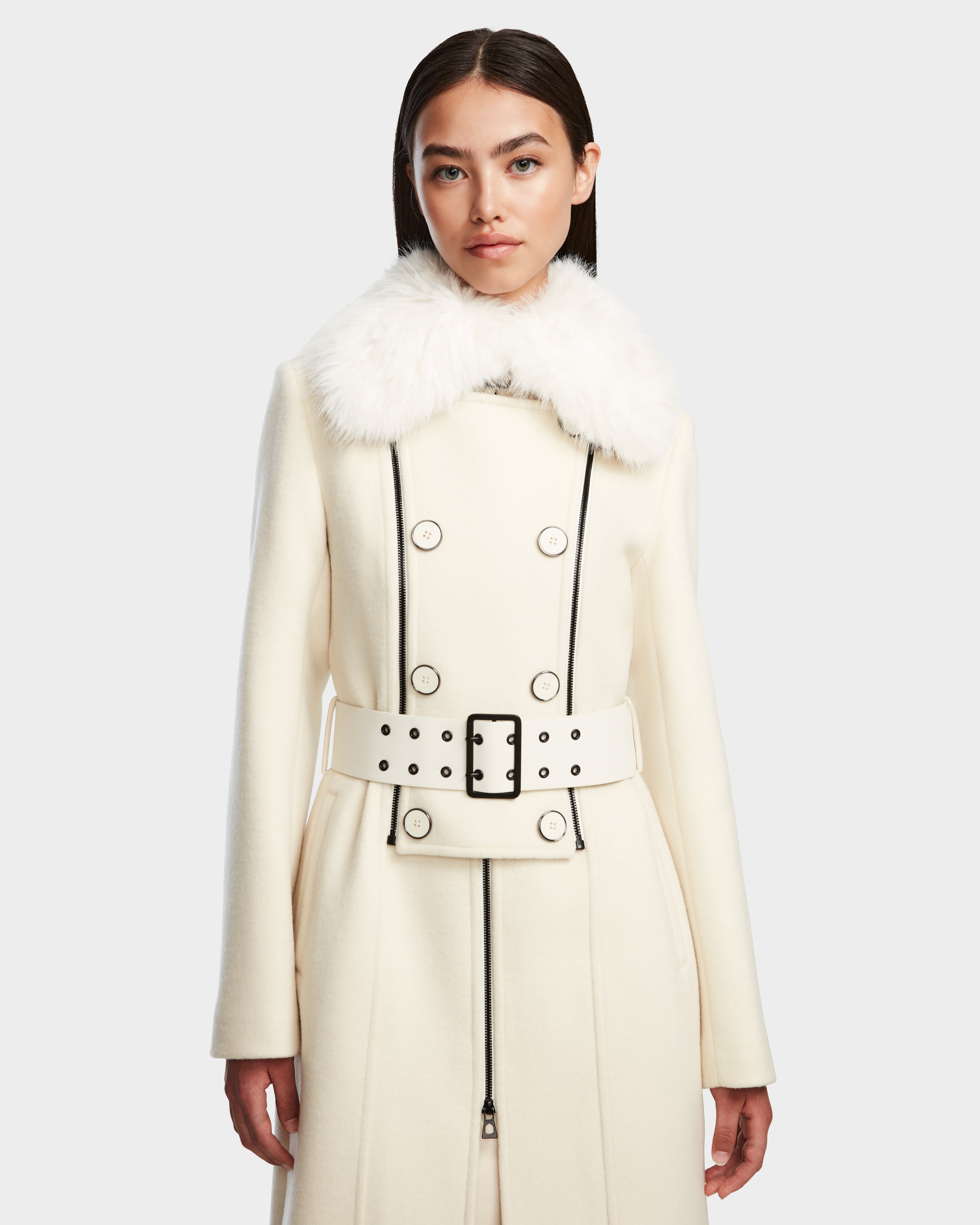 RUDSAK VIRGINIE Women's Wool Cashmere Peacoat | Faux Fur Collar