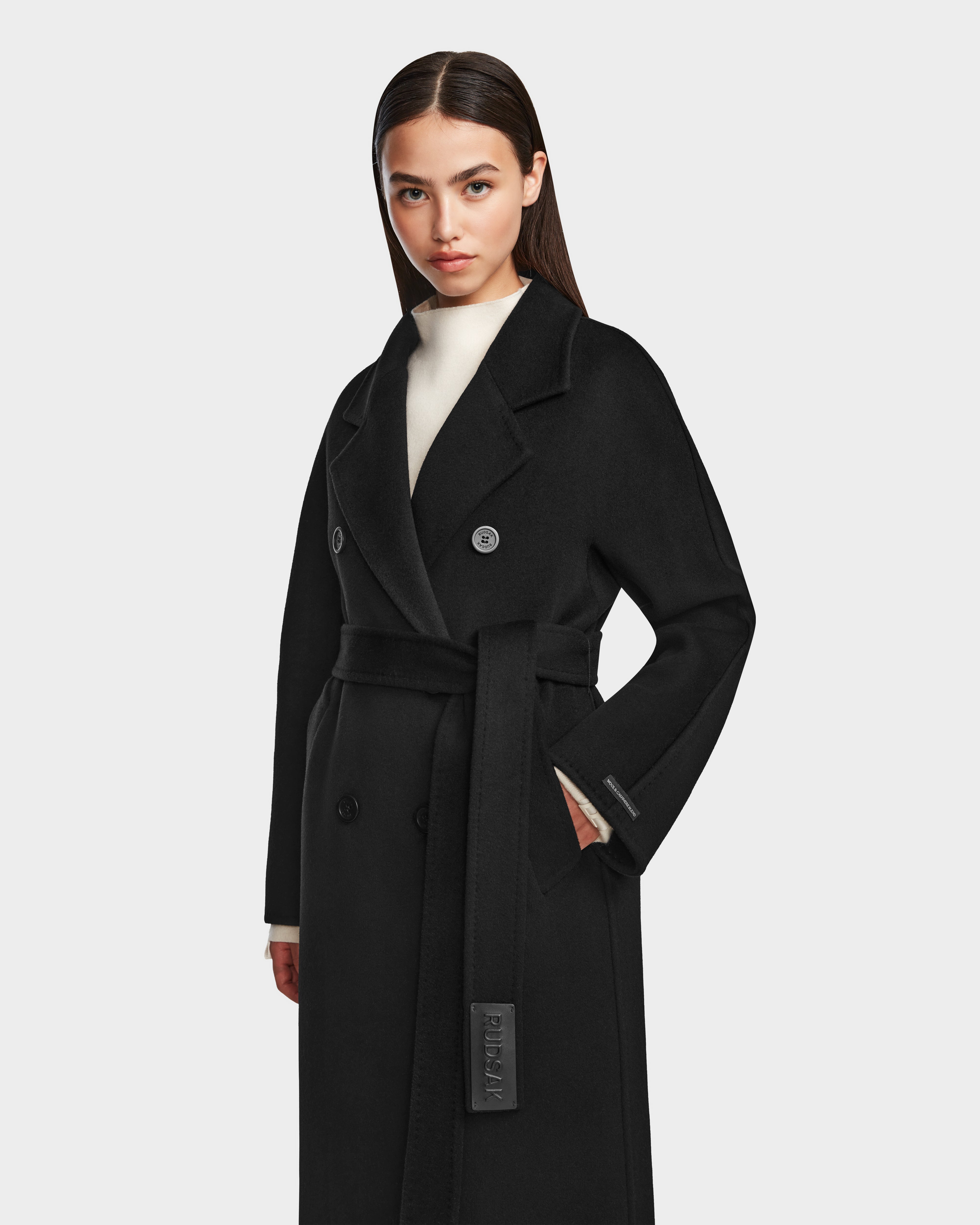 RUDSAK KOURT W Black Women's Belted Wool Cashmere Coat – Rudsak