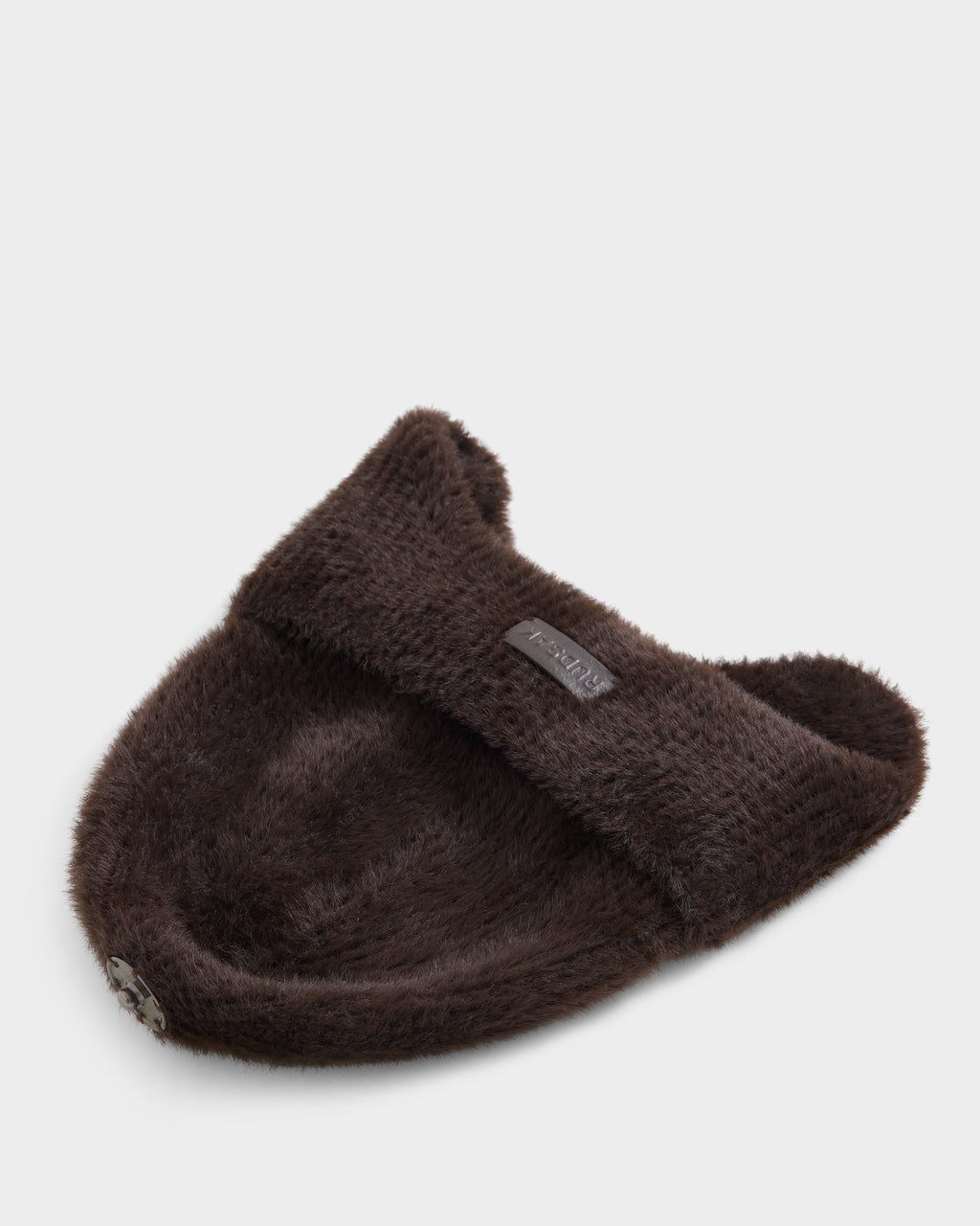 A Rudsak ICE - 8426519 Espresso dark brown, furry hat with a folded brim and a small rectangular label on the front, displayed on a white background.