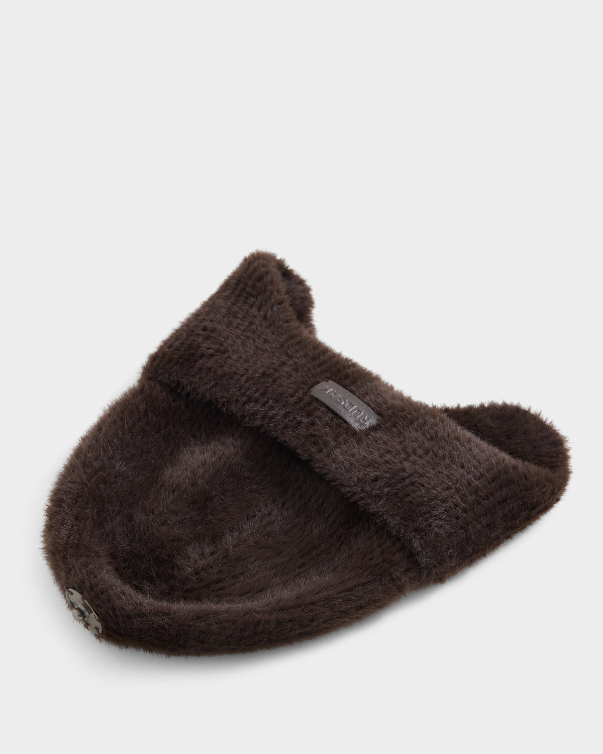 A Rudsak ICE - 8426519 Espresso dark brown, furry hat with a folded brim and a small rectangular label on the front, displayed on a white background.