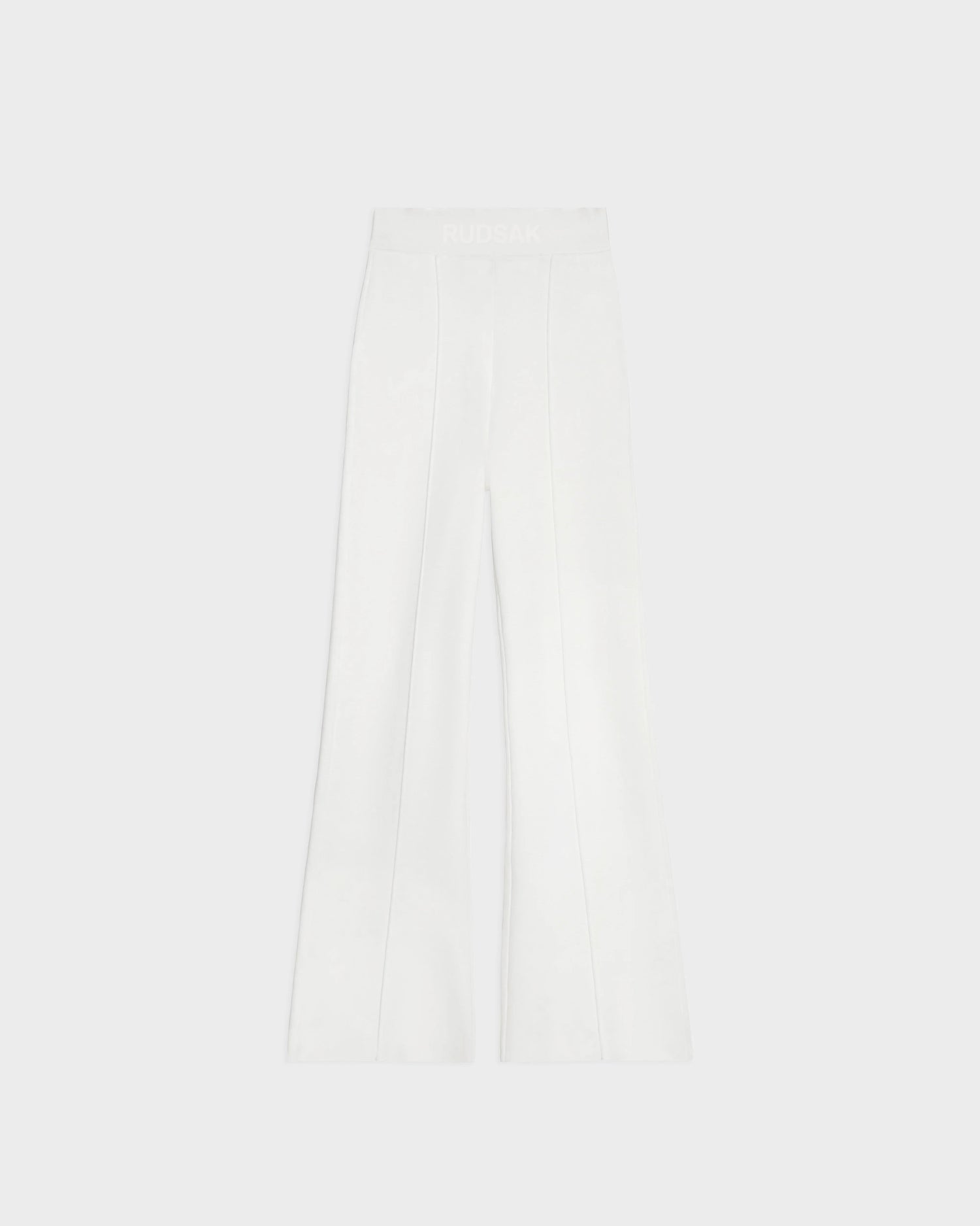 The ANGIE - 8524008 Cotton White high-waisted, wide-leg pants by Rudsak feature vertical seam detailing and are shown laid flat on a plain light background.