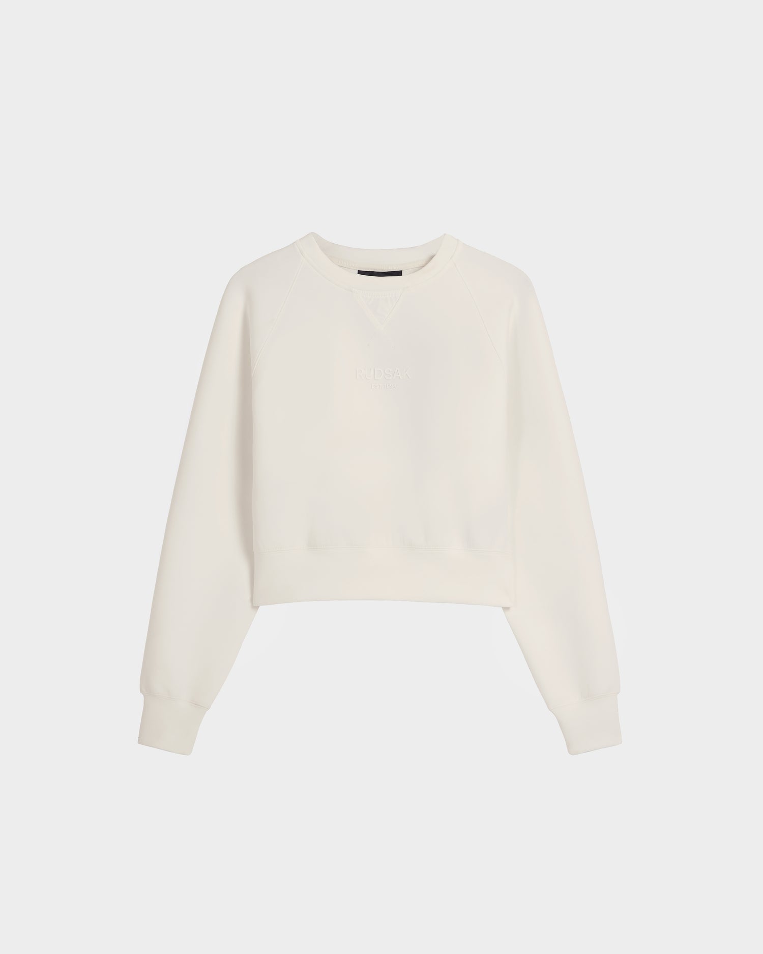 The BETSY - 8525087 Iceland by Rudsak is a women's premium cotton blend crop sweater with long sleeves, ribbed cuffs and hem, and a crewneck style, shown on a plain white background.