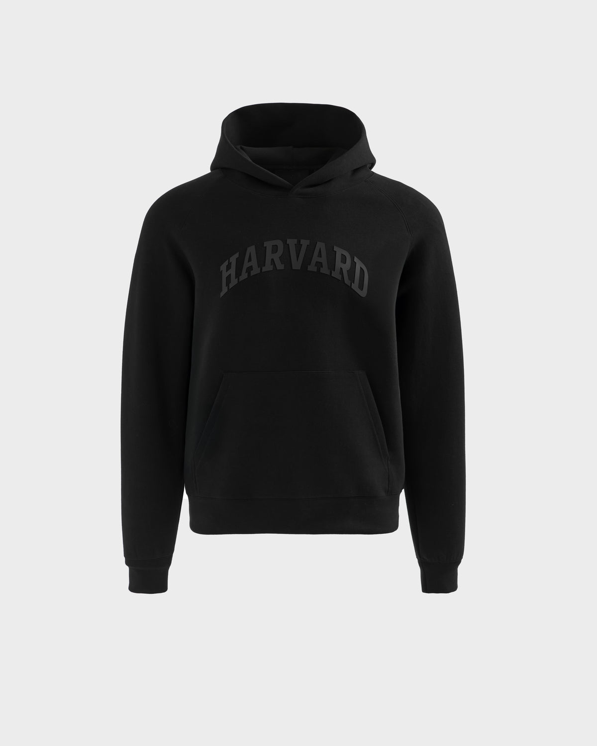 The BRIAR R HV - H525506 Black hoodie by Rudsak features a cotton-blend fabric, front pocket, and "HARVARD" lettering across the chest, shown against a plain light gray background.