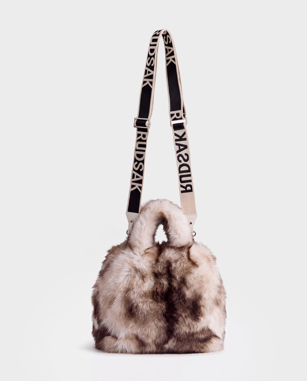 Rudsak CABAS - 8325545 Mix Vanilla fluffy, mottled-pattern faux fur mini tote with top handles and an adjustable logo-print shoulder strap, perfect for elevating winter layers.