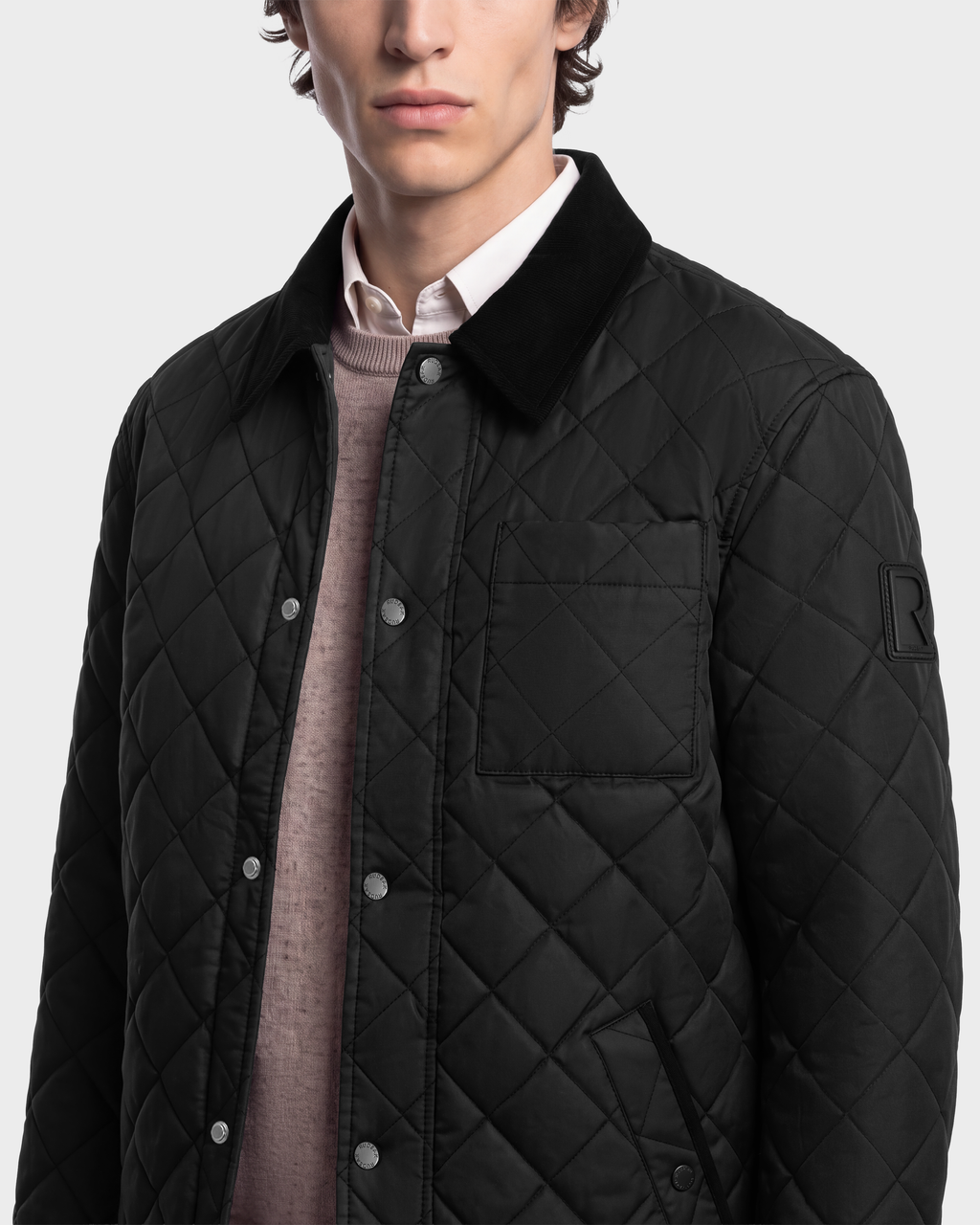 Rudsak MONTY - 6126722 Black quilted jacket with a contrasting collar, snap-button closure, and a chest pocket.
