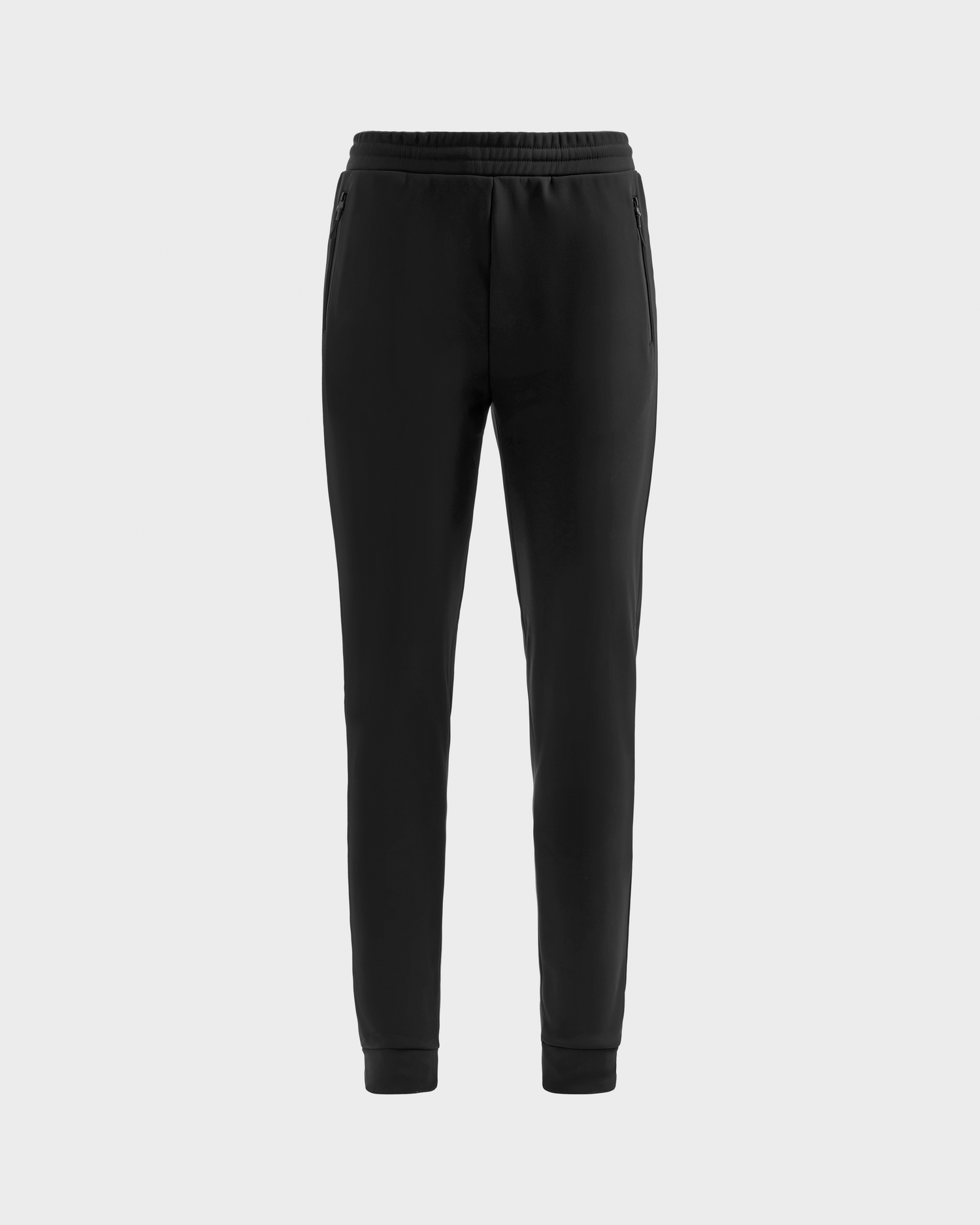 The DAMERIS - 8525575 Black pull-on jogger pants by Rudsak feature a tapered fit, elastic waistband, zippered side pockets, and cuffed ankles, shown against a plain light gray background.