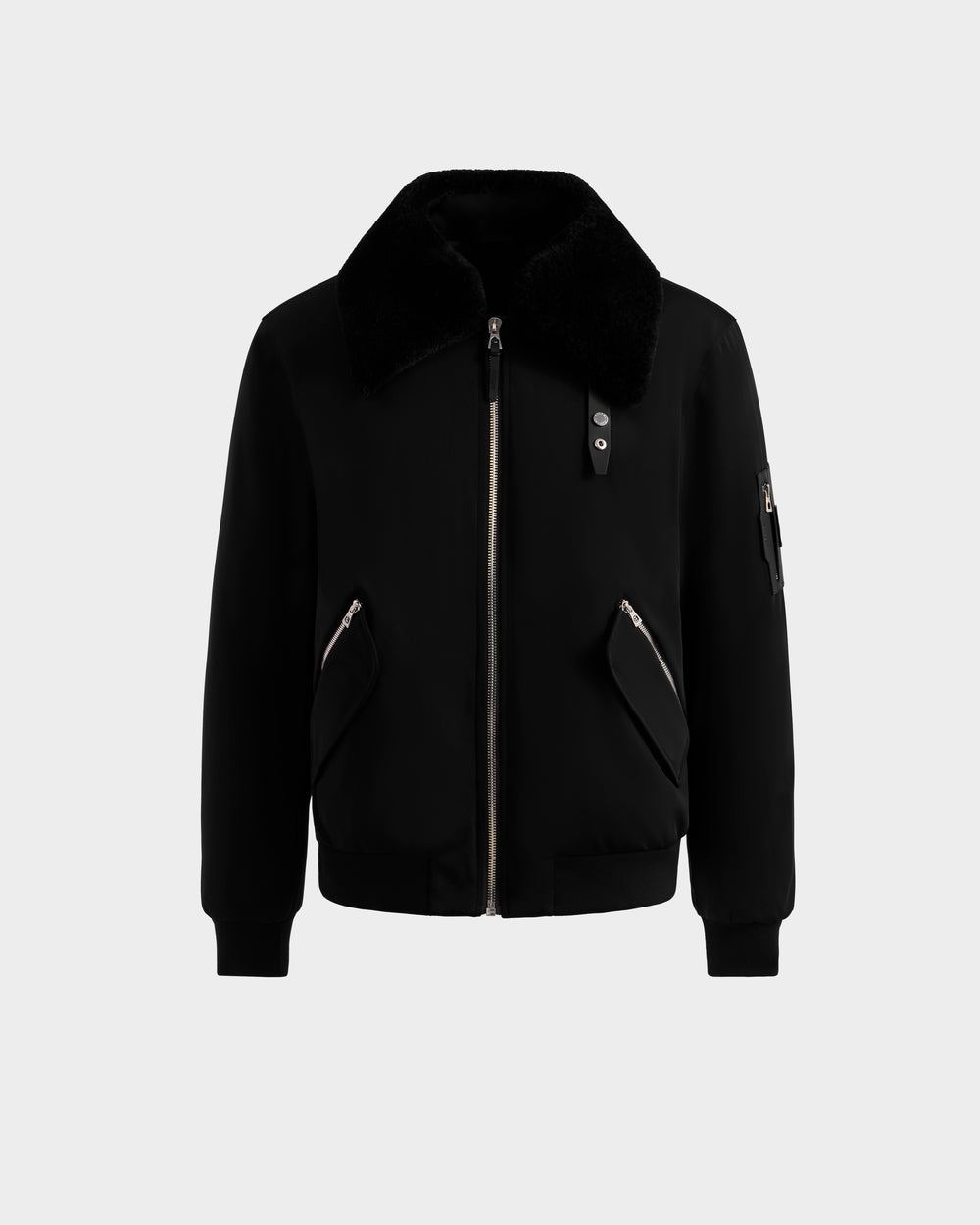 RUDSAK DYLAN Men's Black Aviator Bomber Jacket | Faux Fur Trim