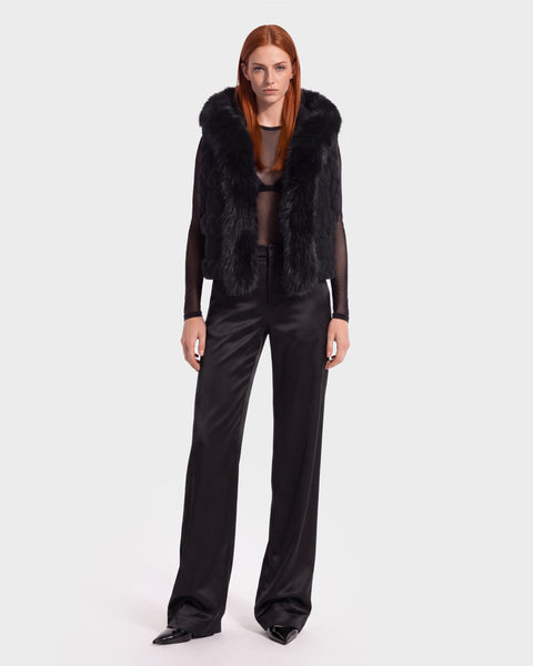 CICELY Black Braided Knit Vest - Faux Fur Hood – Rudsak