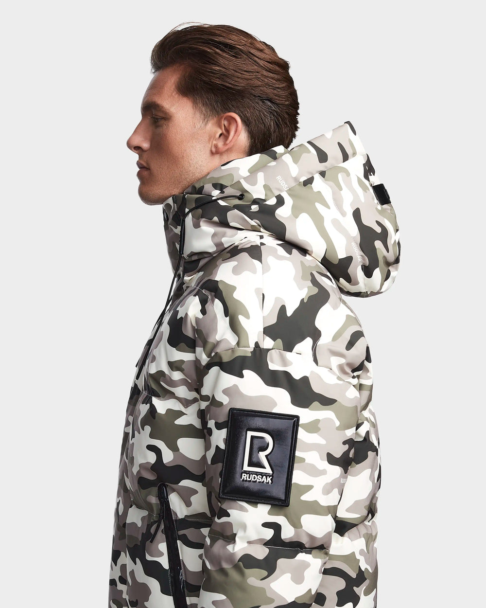 Reflective camo store down jacket