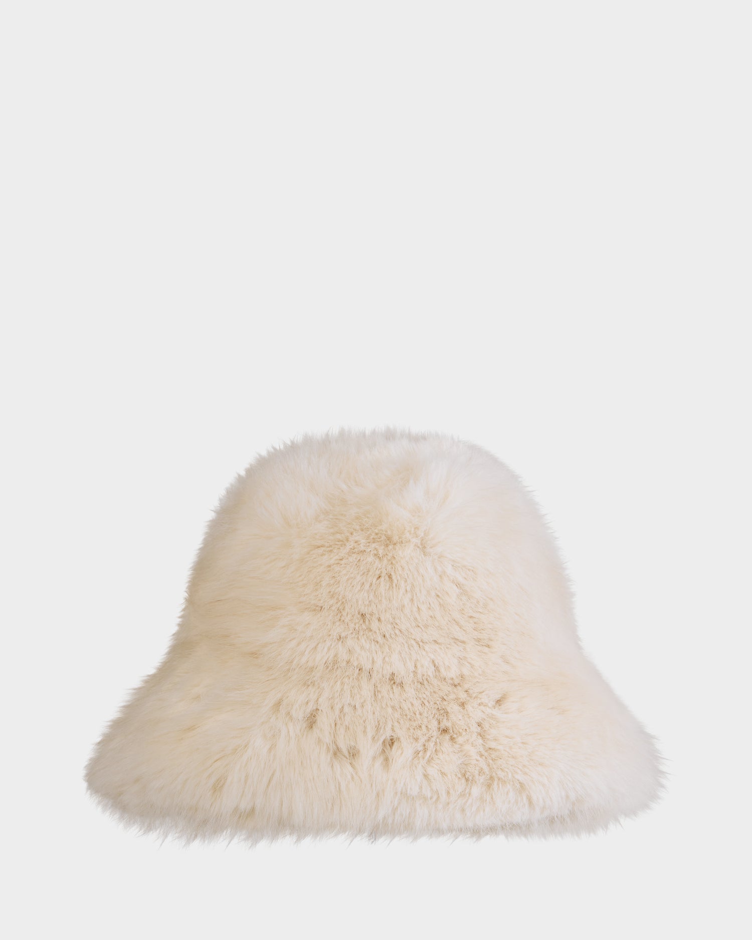 The ROMINA - 8425545 Vanilla by Rudsak is a cream-colored women’s faux fur bucket hat, shown against a white background—an ideal cozy-luxe winter accessory.