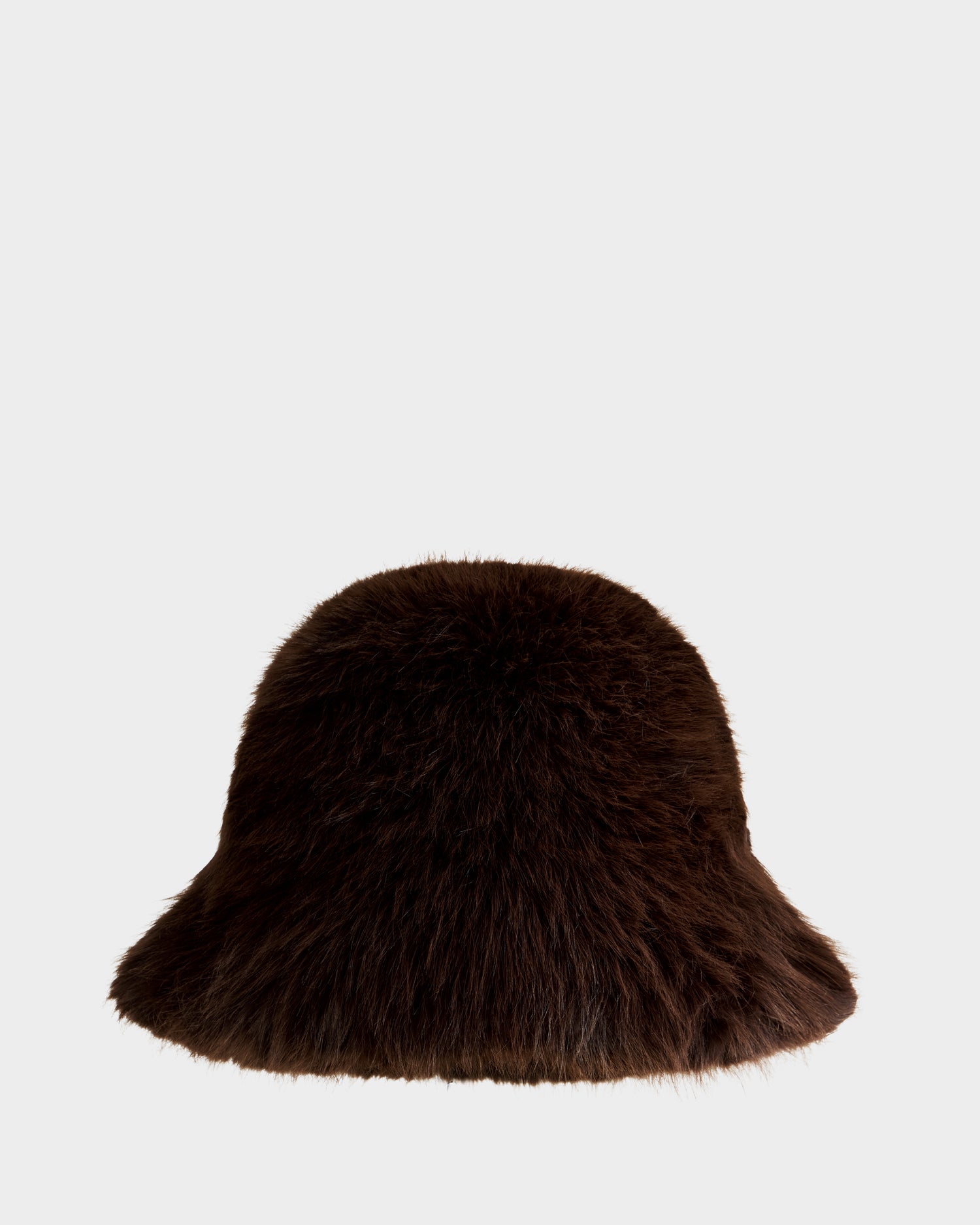 The ROMINA - 8425545 Espresso by Rudsak is a dark brown, fuzzy faux fur bucket hat—ideal as a winter statement accessory—shown against a plain white background.