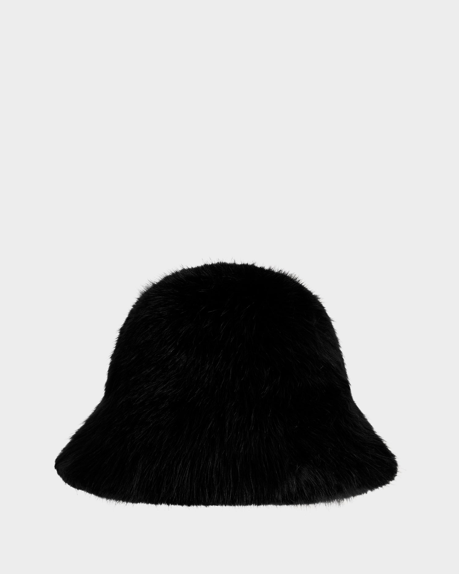 The ROMINA - 8425545 Black by Rudsak is a black faux fur bucket hat displayed on a light gray background, delivering cozy-luxe style and warmth to any women’s winter hat collection.