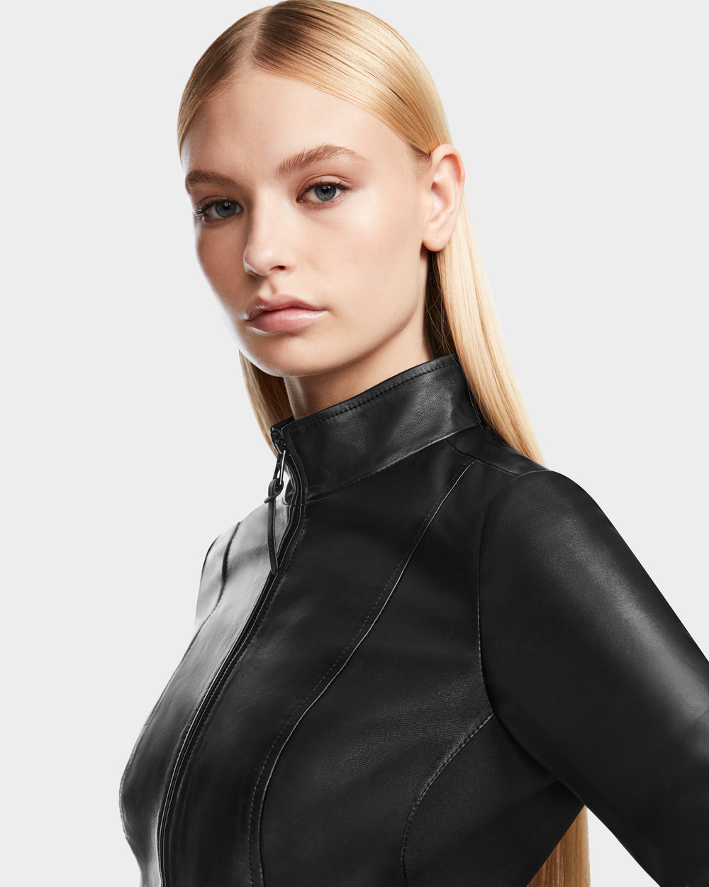 RUDSAK ABIGAIL Women's Black Leather Racer Jacket Fitted