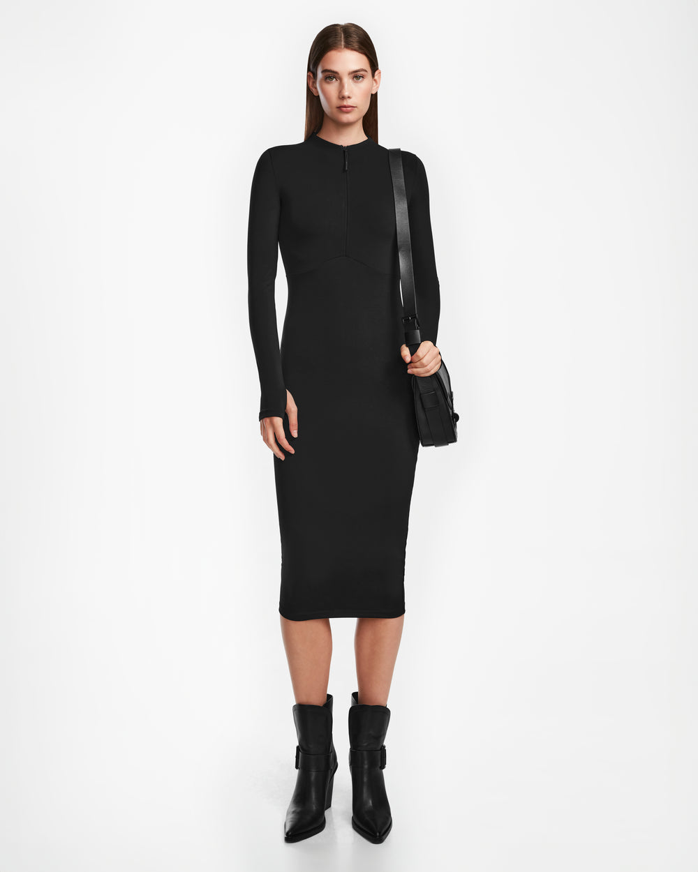AGNES Black Bodycon Stretch Dress by RUDSAK Zip-Up Front – Rudsak