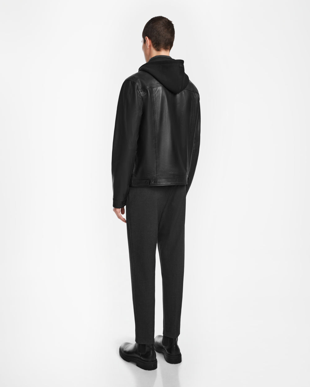 Sneakers Black Leather Jacket With Gray Hoodie RUDSAK AREN Men's