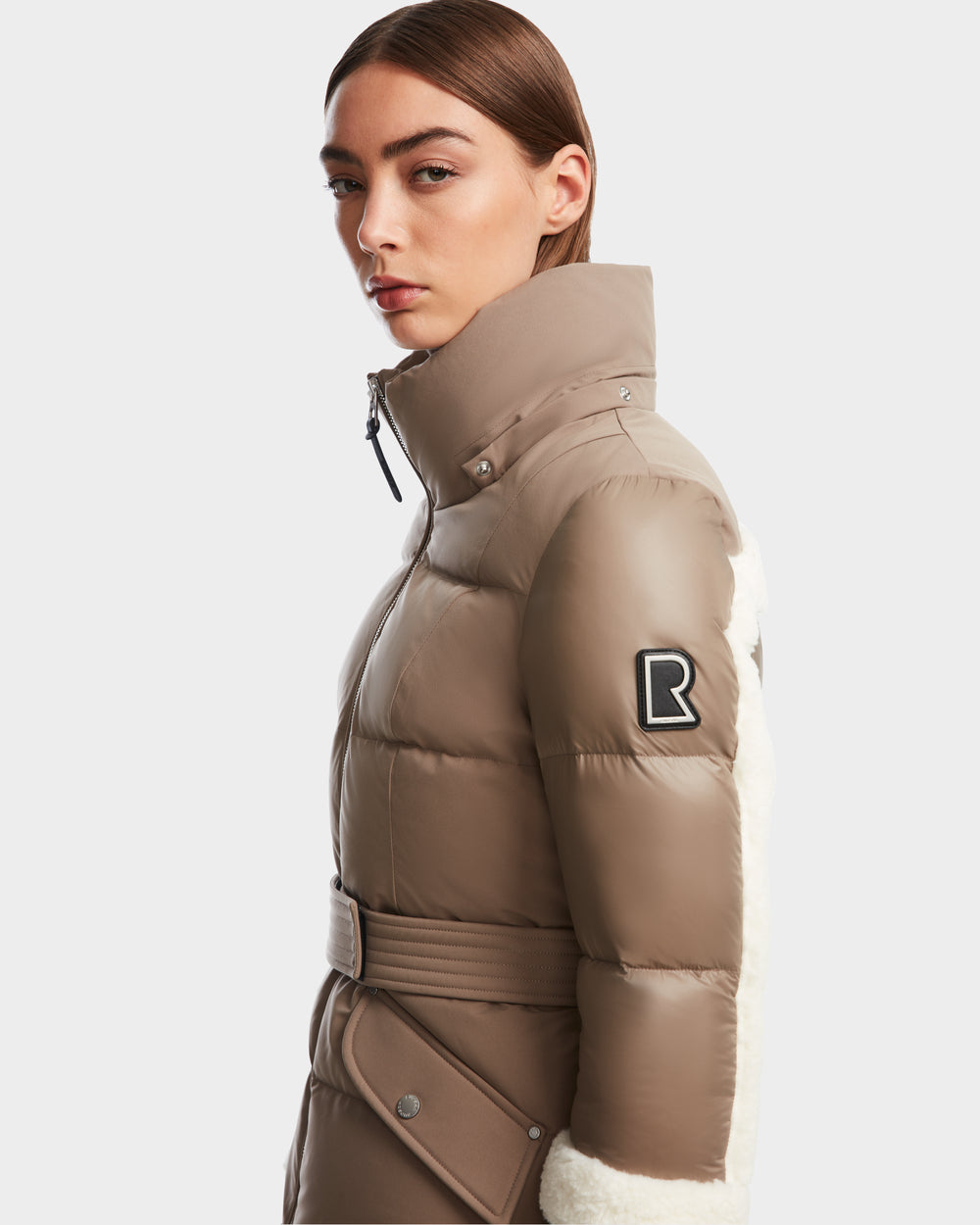 Short Taupe Padded Coat AUDREY Recycled Down Puffer Jacket