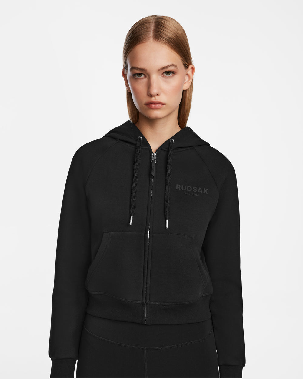 RUDSAK AVELINE Women's Cozy Black Zip-Up Hoodie - Double Jersey
